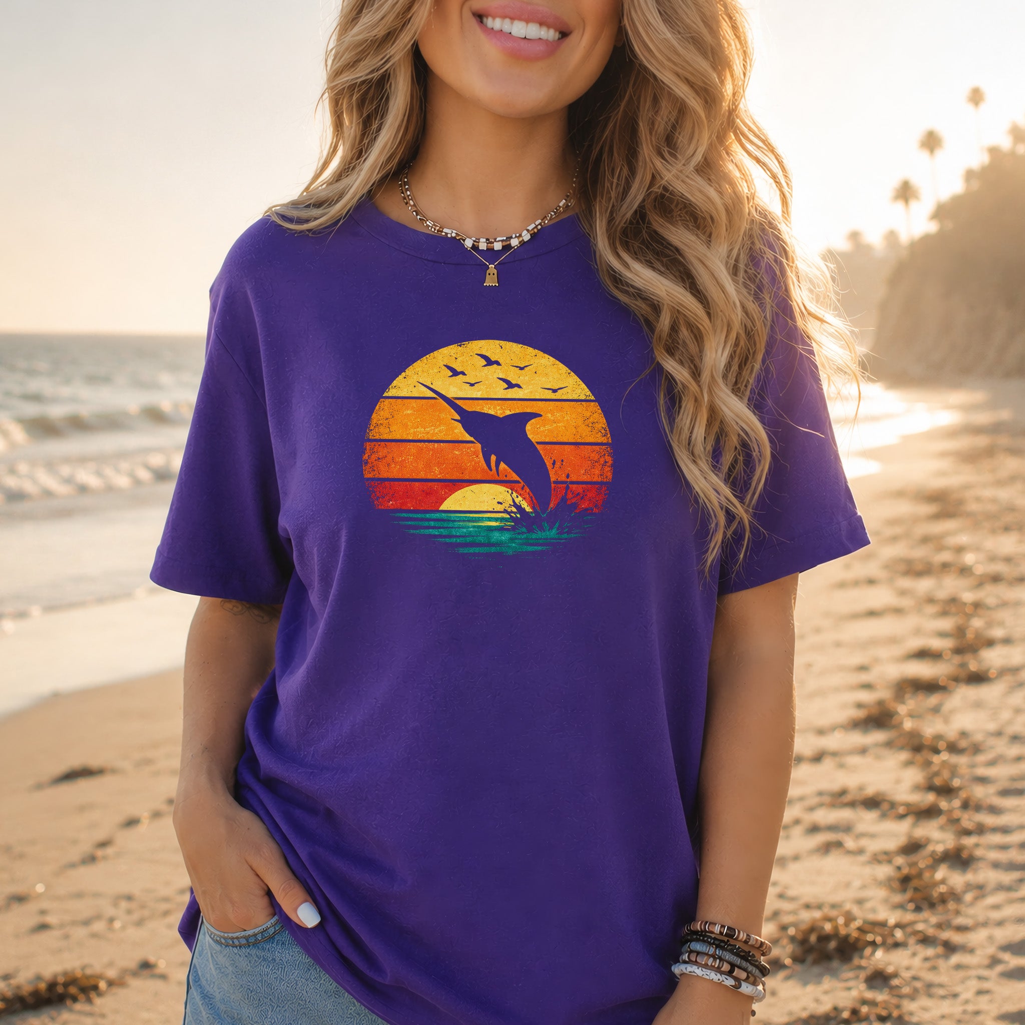 Vintage Sunset Marlin Retro Ocean T-Shirt