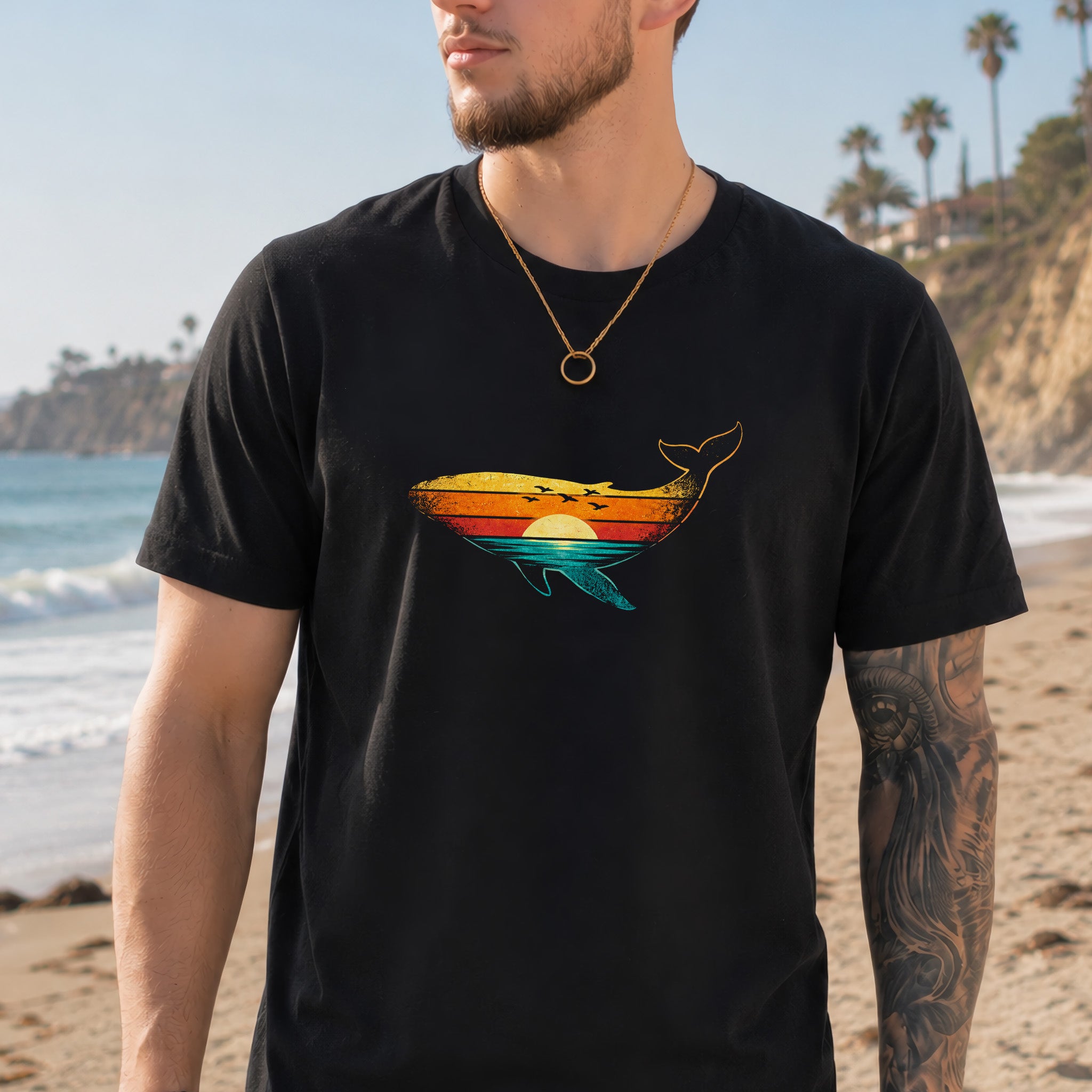 Vintage Whale Sunset Retro Ocean T-Shirt