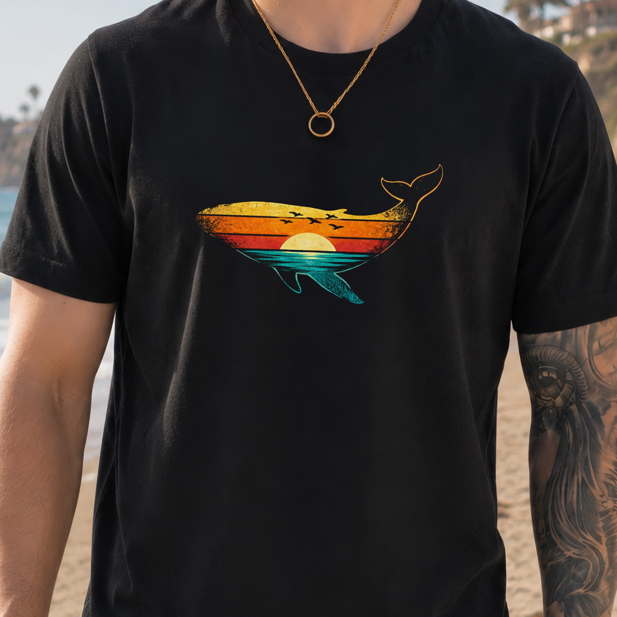 Vintage Whale Sunset Retro Ocean T-Shirt