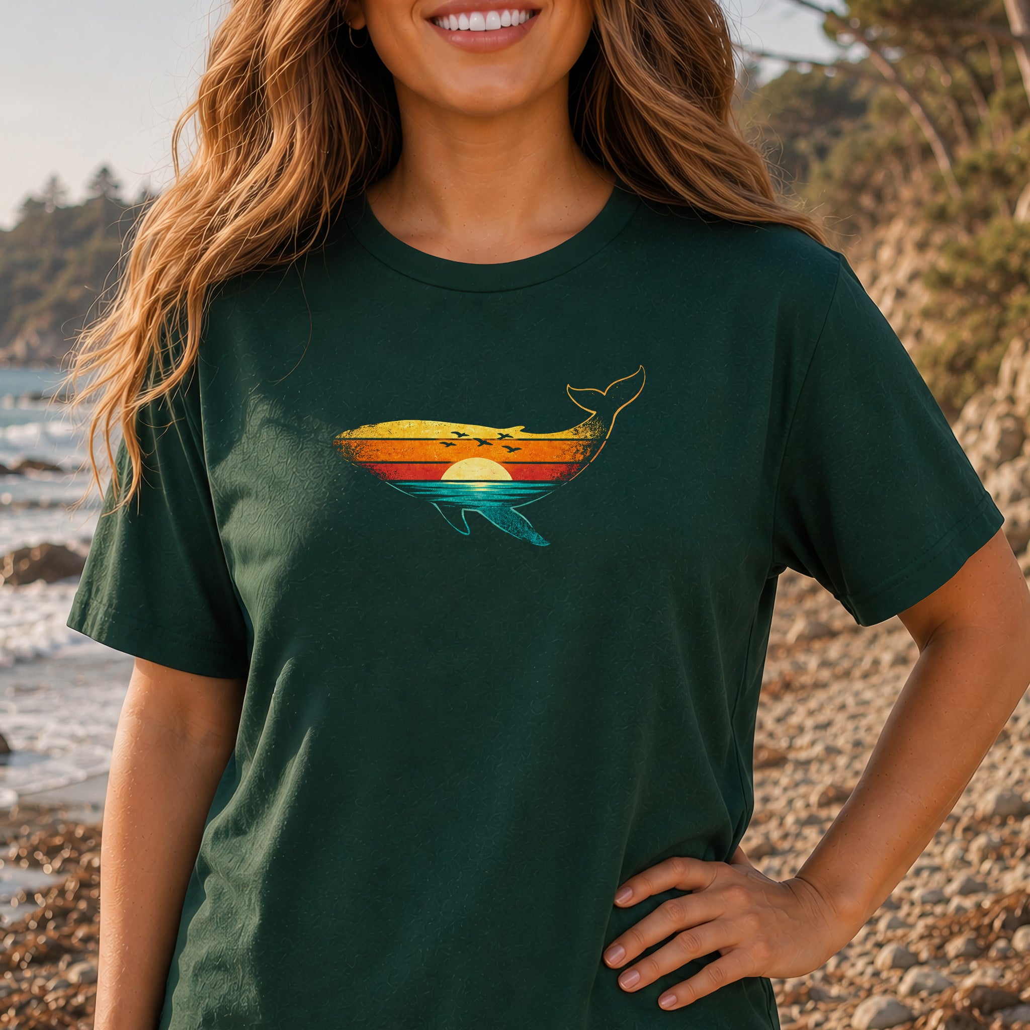 Vintage Whale Sunset Retro Ocean T-Shirt
