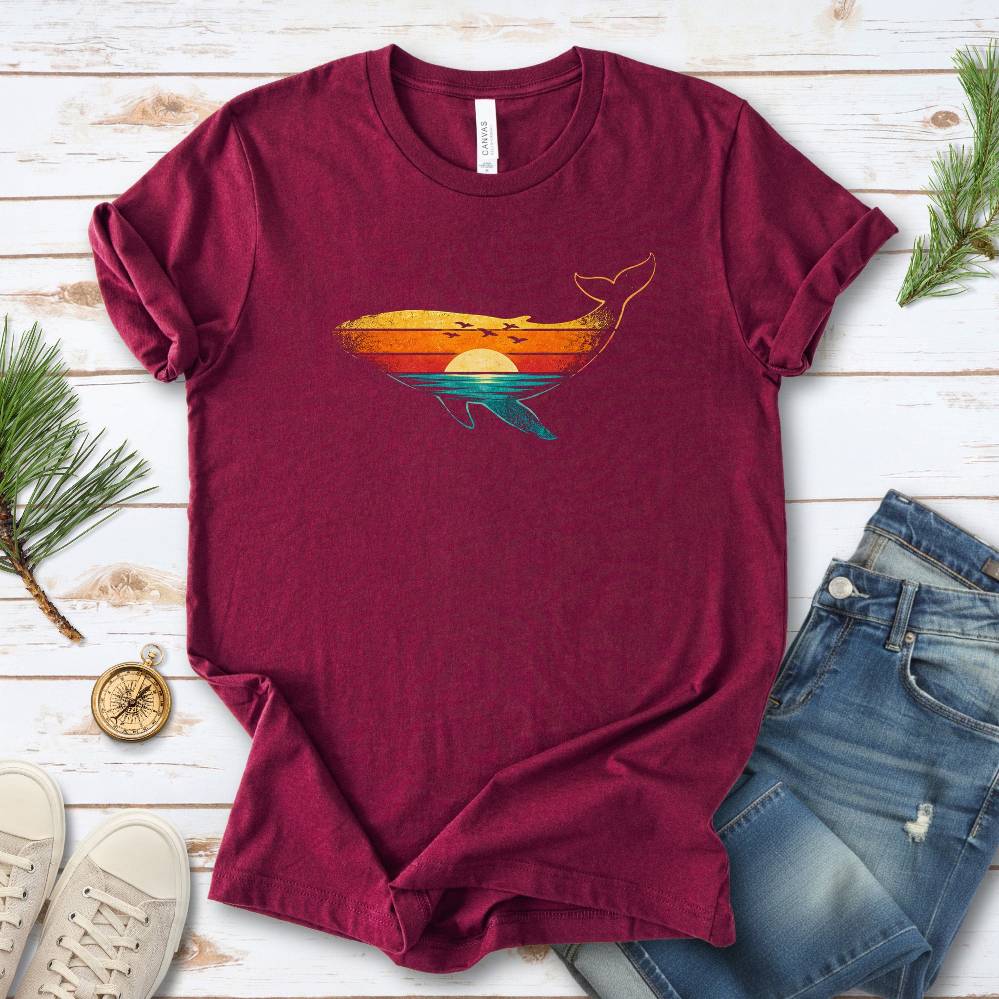 Vintage Whale Sunset Retro Ocean T-Shirt