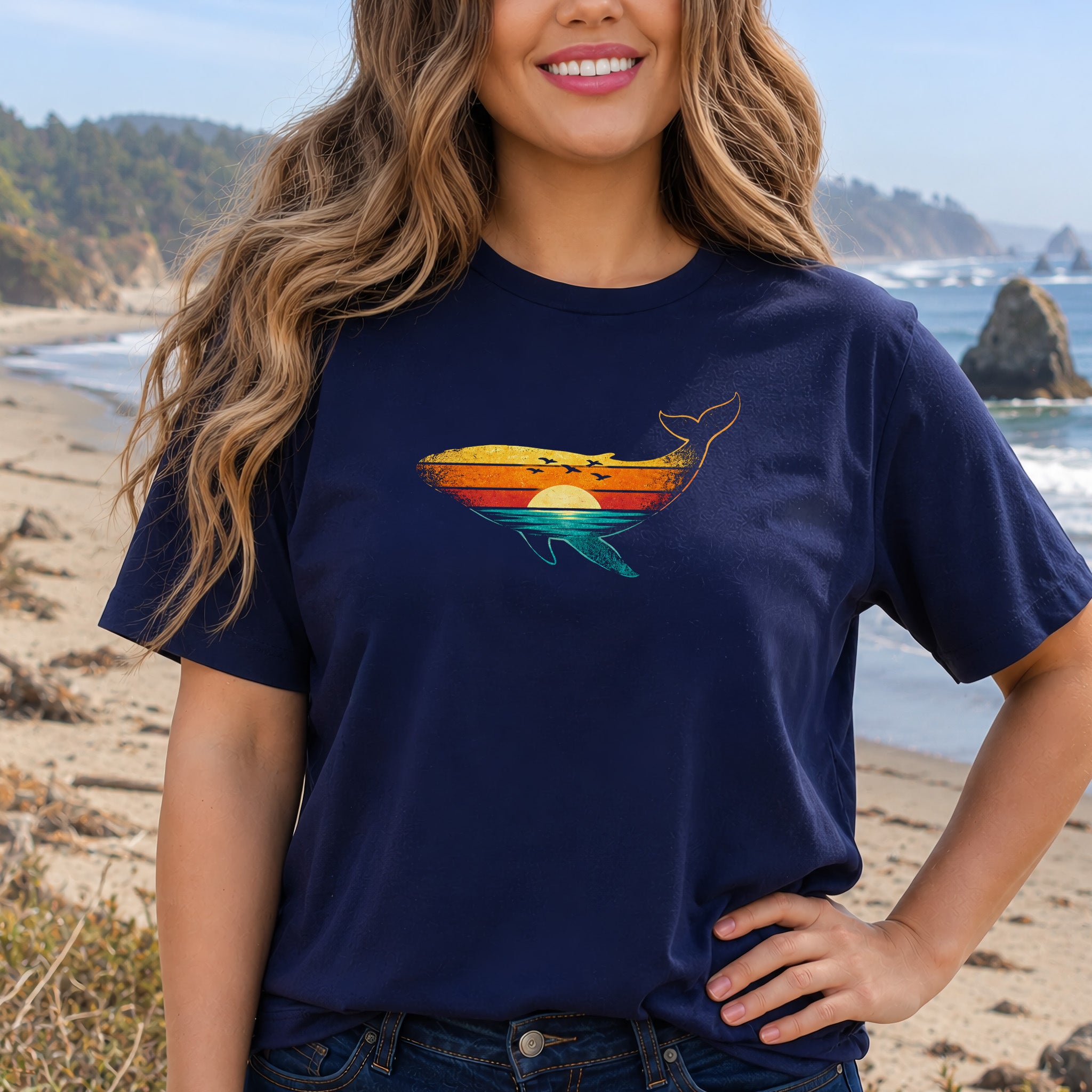 Vintage Whale Sunset Retro Ocean T-Shirt