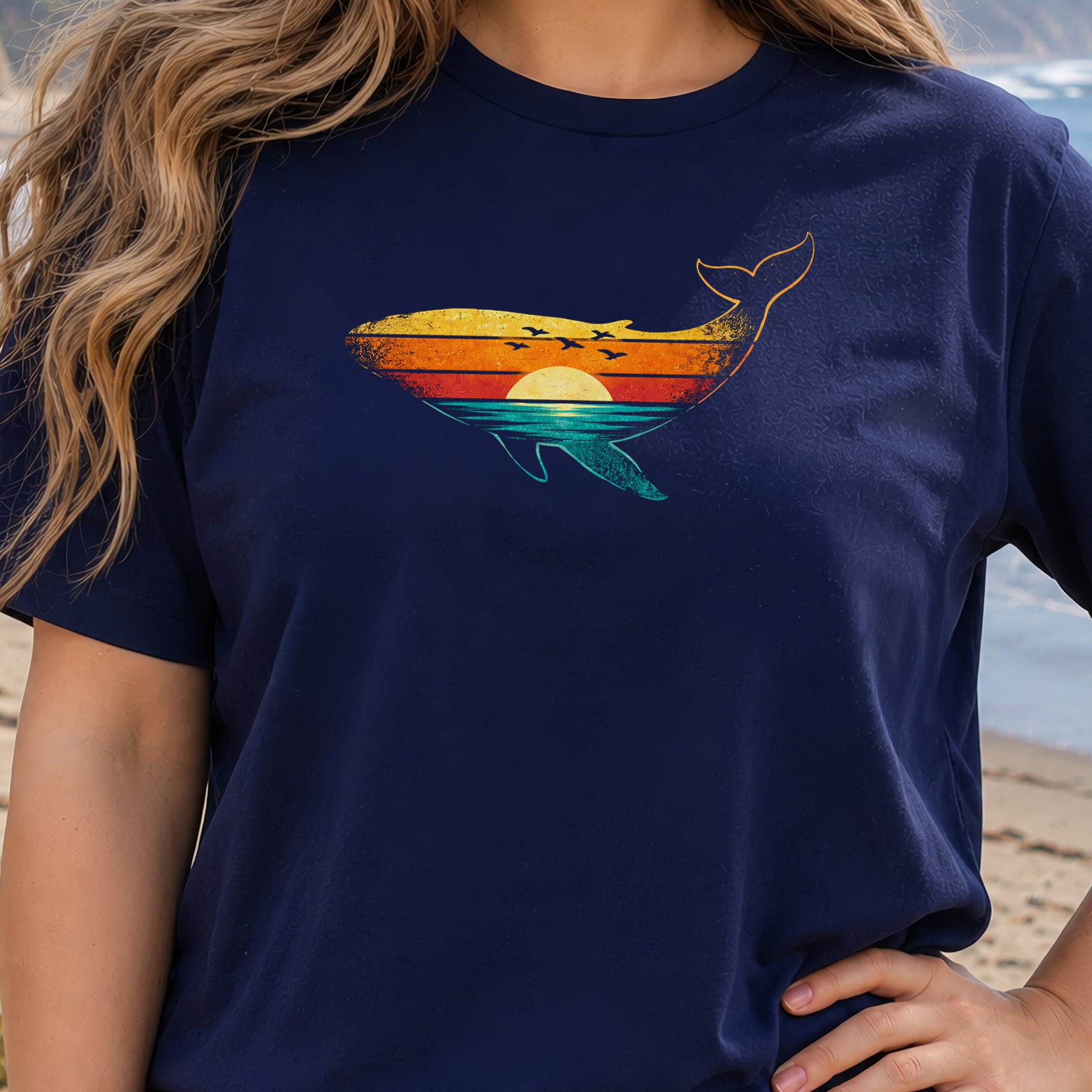 Vintage Whale Sunset Retro Ocean T-Shirt