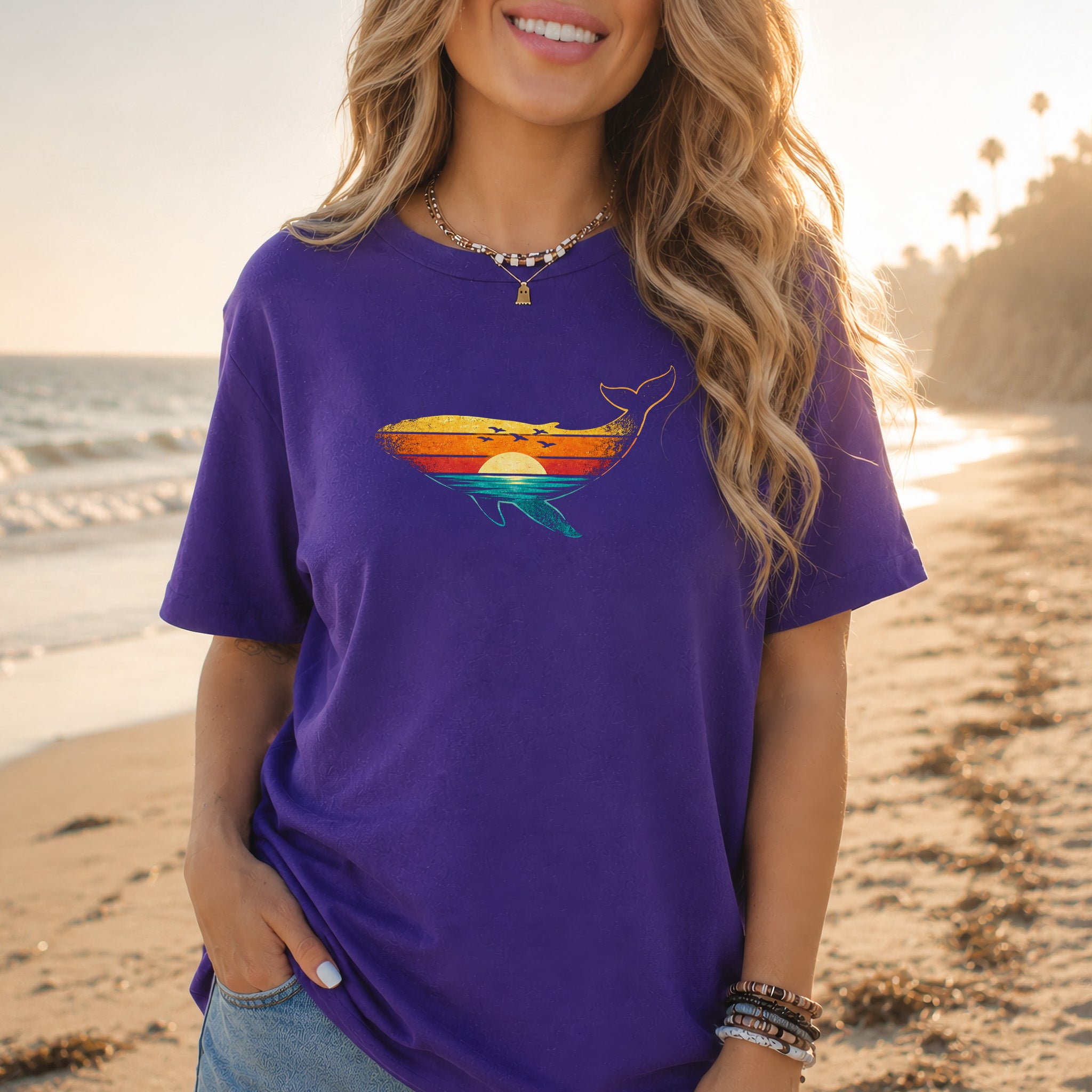 Vintage Whale Sunset Retro Ocean T-Shirt
