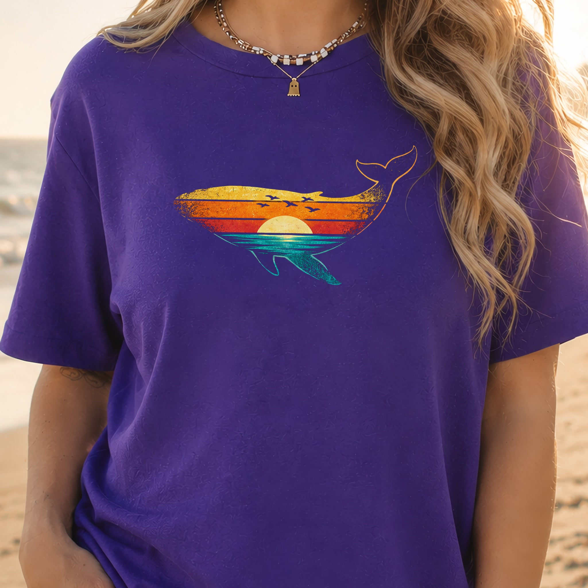 Vintage Whale Sunset Retro Ocean T-Shirt