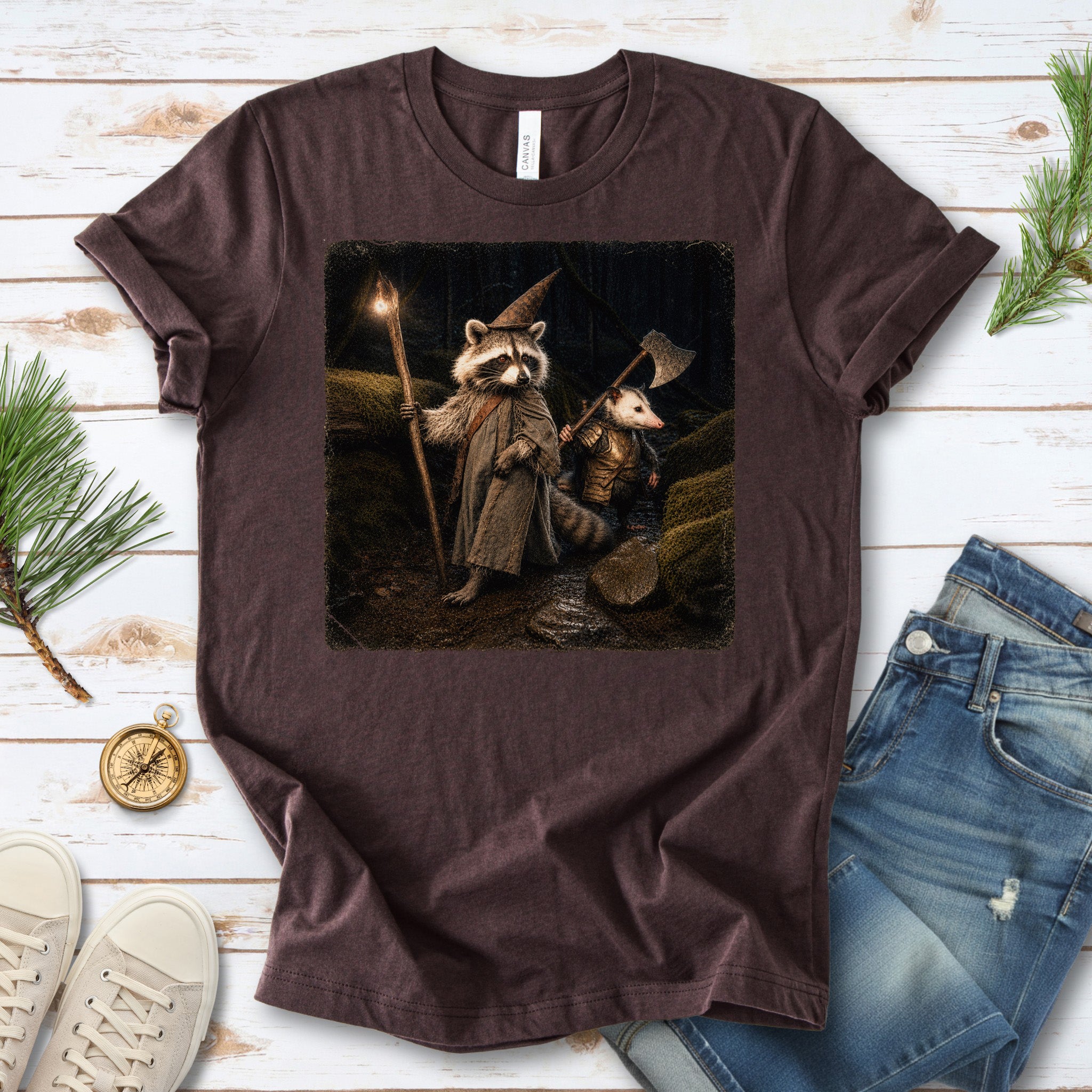Wand & Axe Wizard Raccoon and Opossum Tabletop Fantasy T-Shirt