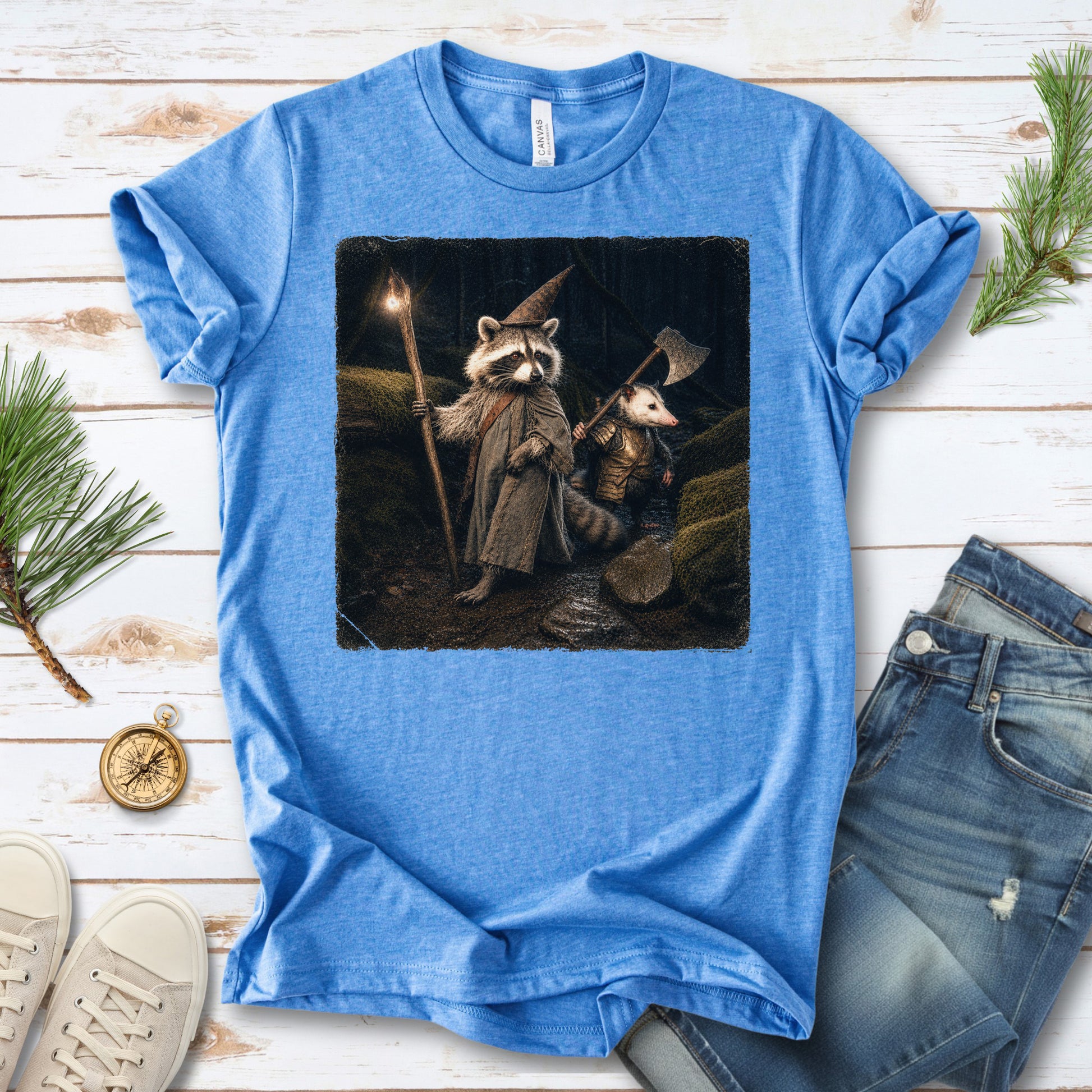 Wand & Axe Wizard Raccoon and Opossum Tabletop Fantasy T-Shirt