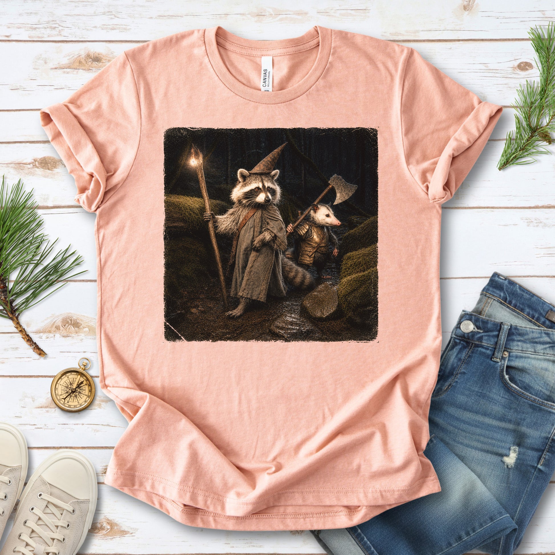 Wand & Axe Wizard Raccoon and Opossum Tabletop Fantasy T-Shirt