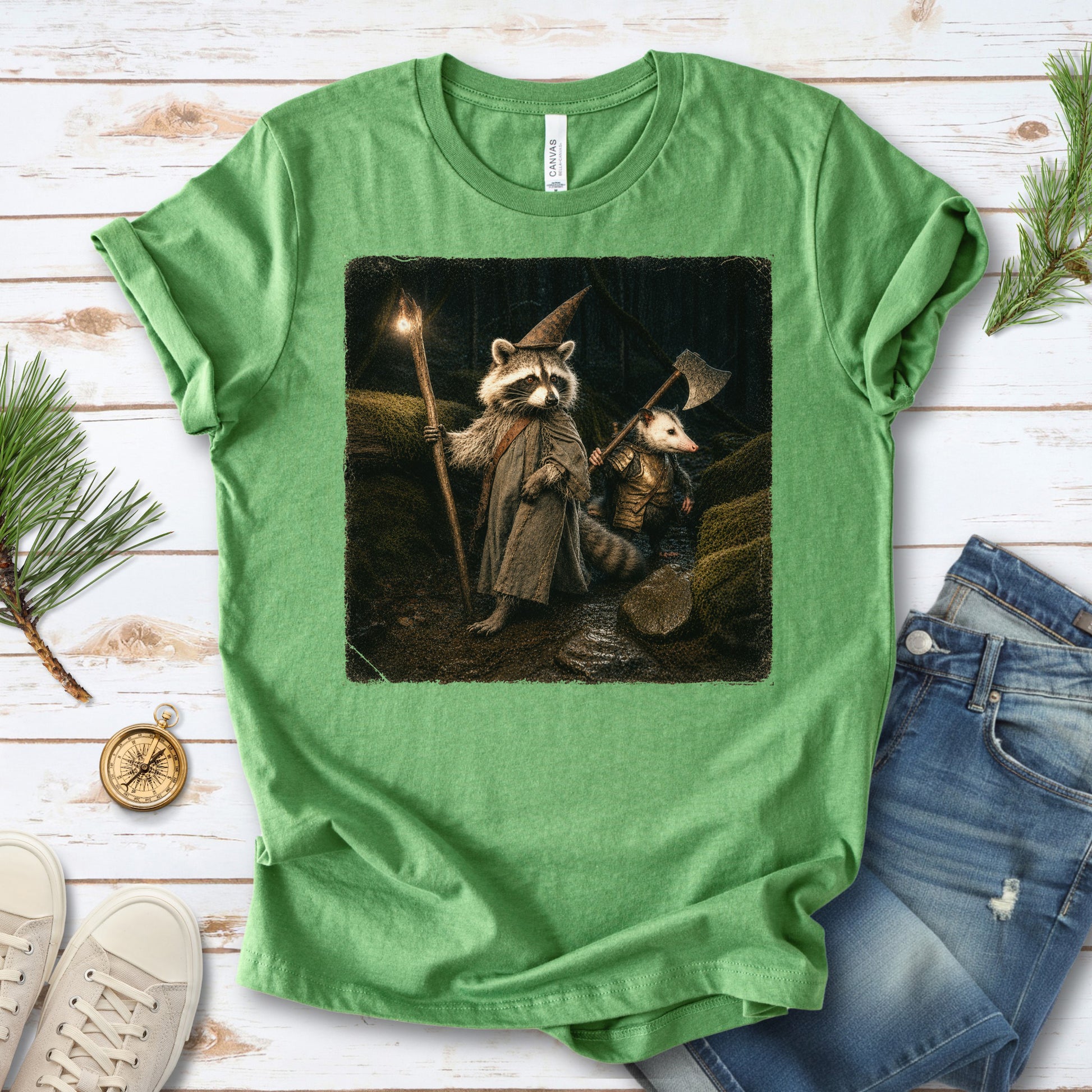 Wand & Axe Wizard Raccoon and Opossum Tabletop Fantasy T-Shirt