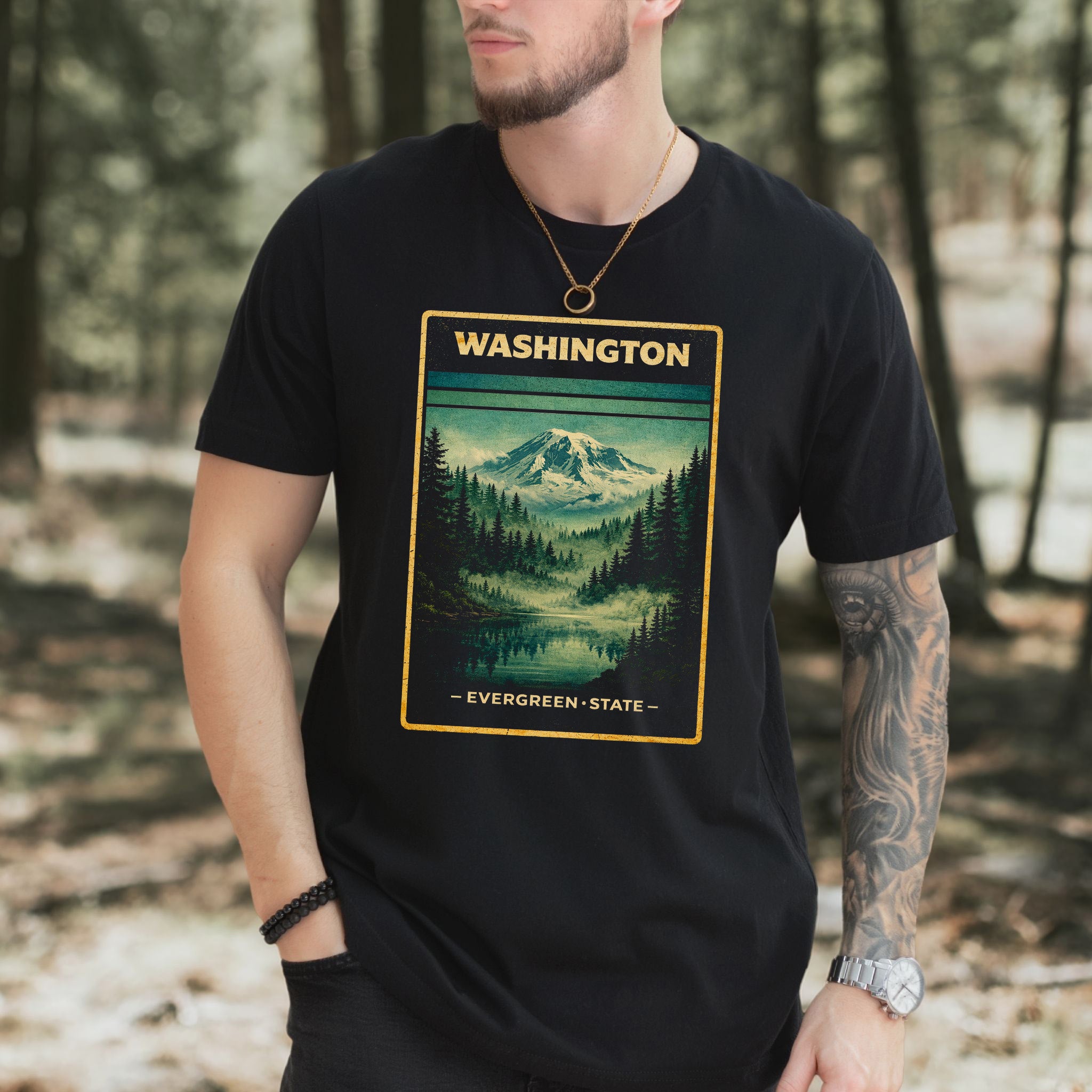 Washington Evergreen State Mountain Lake Vintage Nature T-Shirt
