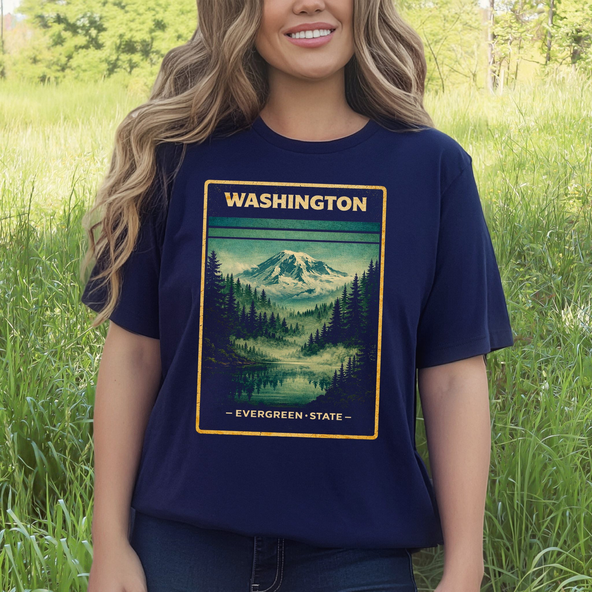 Washington Evergreen State Mountain Lake Vintage Nature T-Shirt