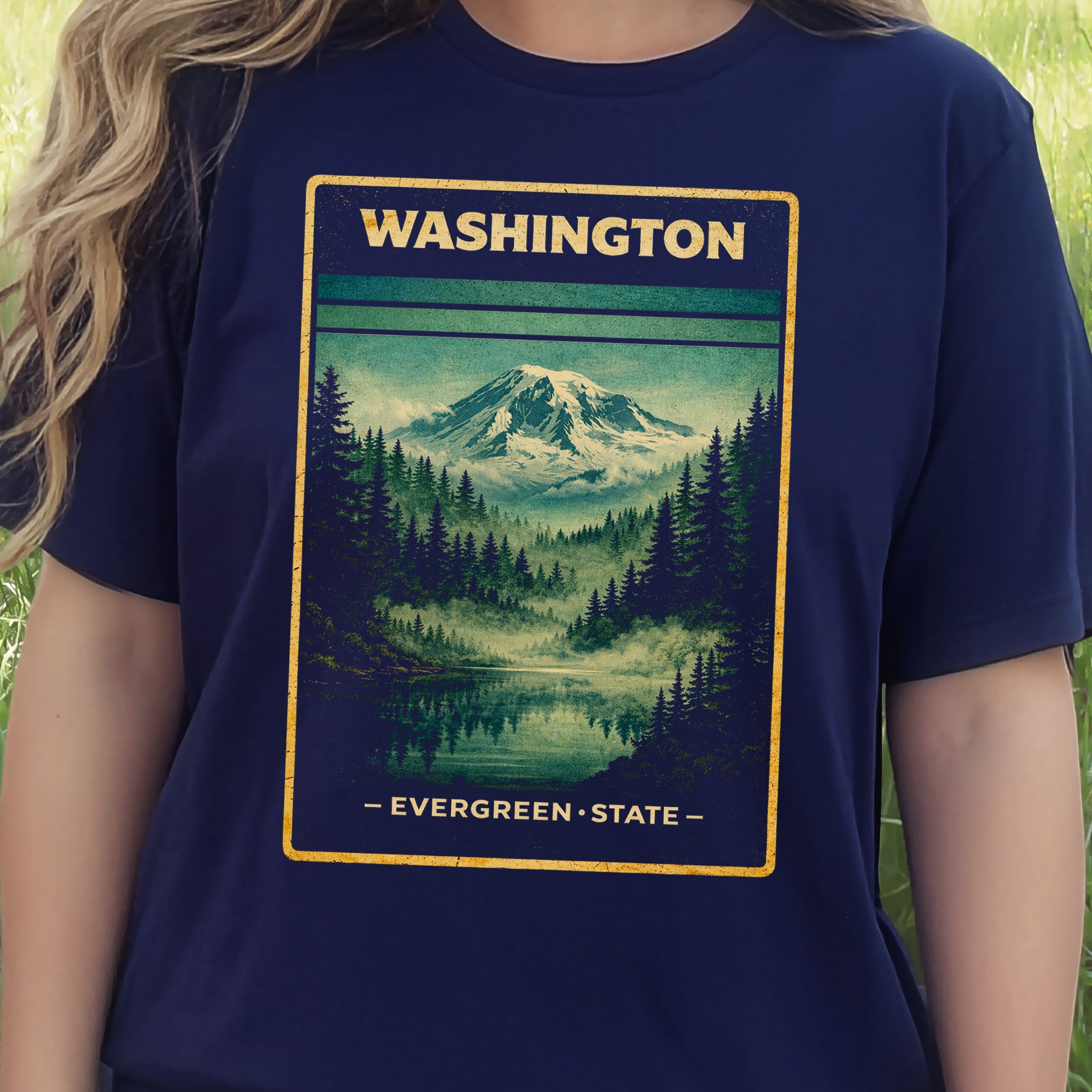 Washington Evergreen State Mountain Lake Vintage Nature T-Shirt