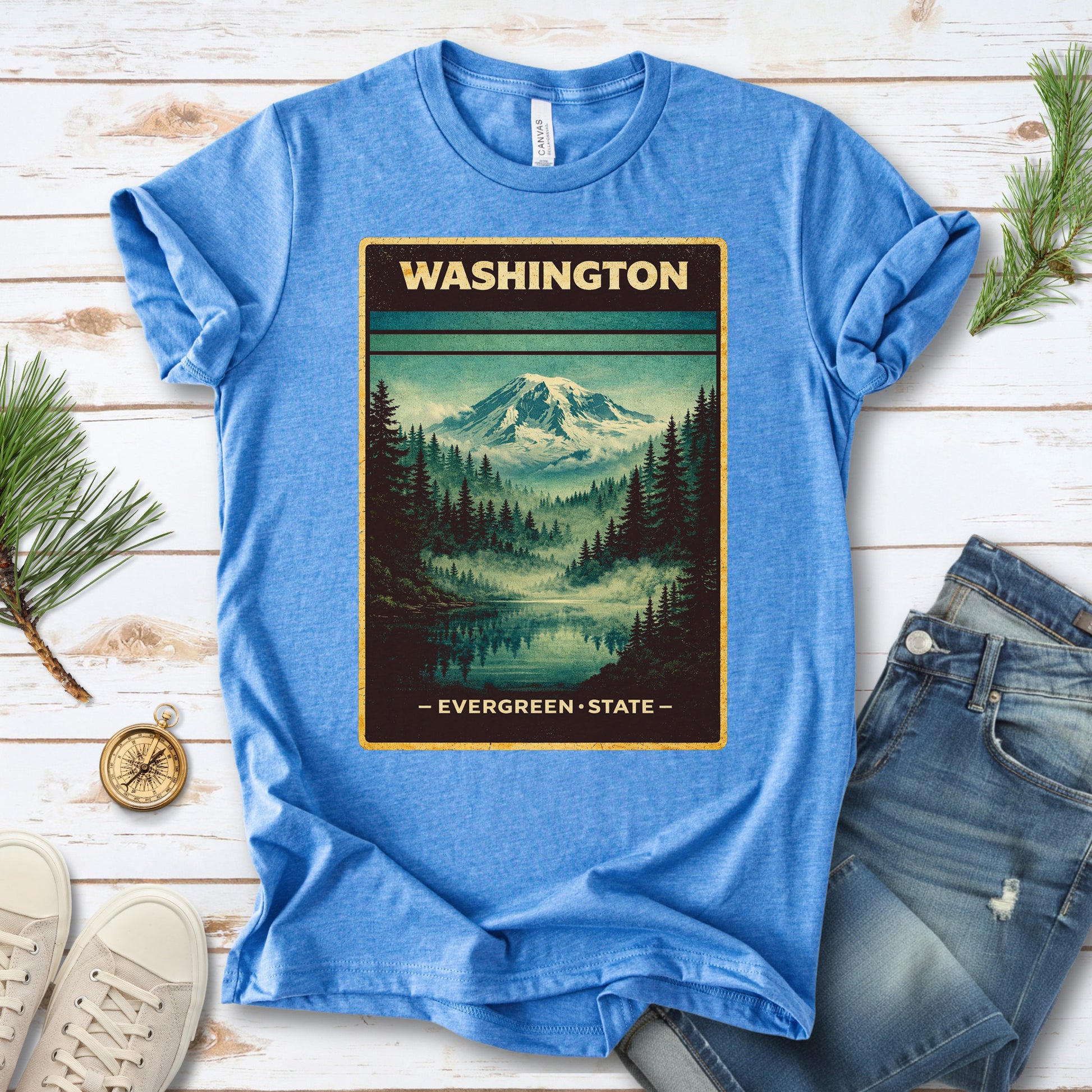 Washington Evergreen State Mountain Lake Vintage Nature T-Shirt