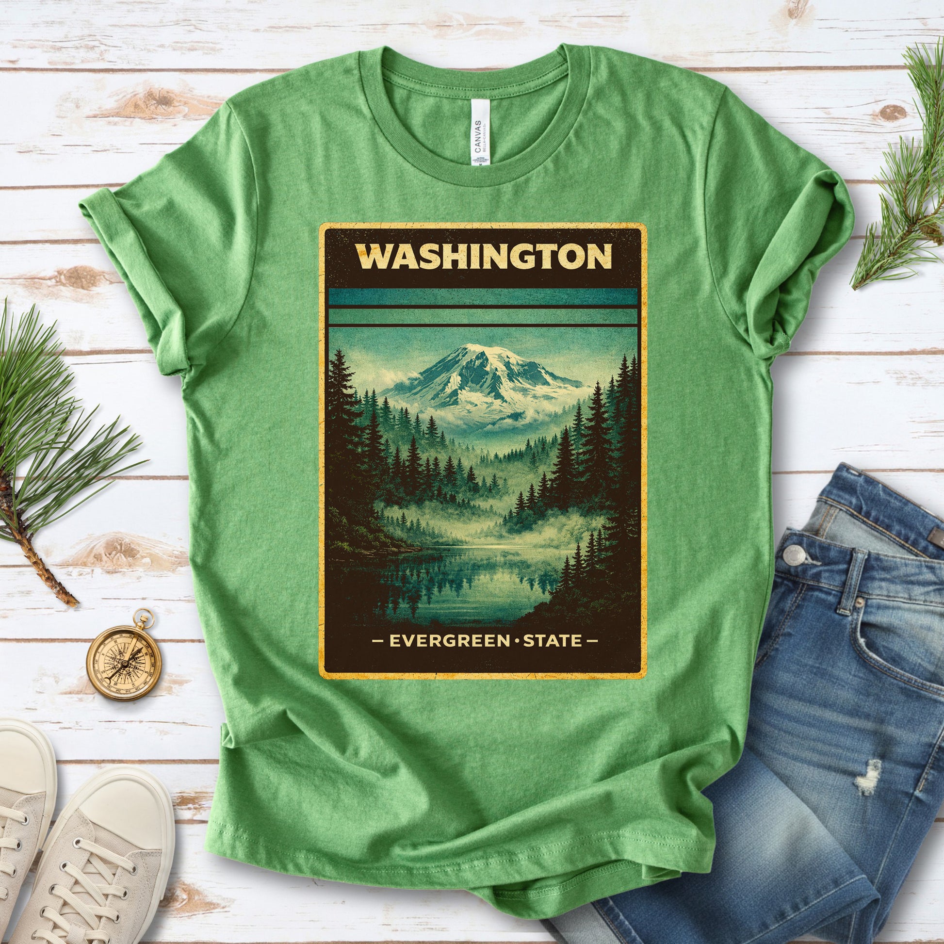 Washington Evergreen State Mountain Lake Vintage Nature T-Shirt