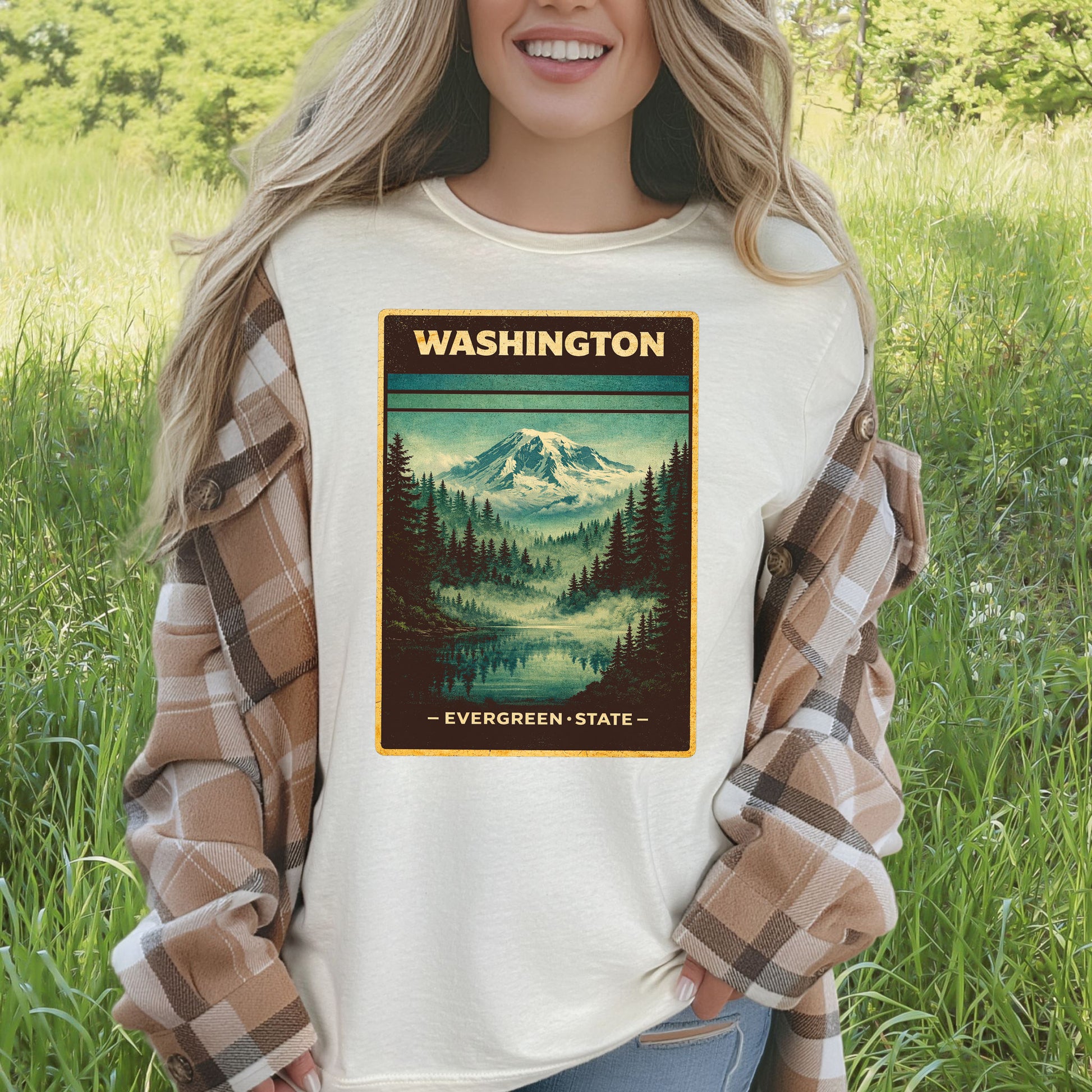 Washington Evergreen State Mountain Lake Vintage Nature T-Shirt