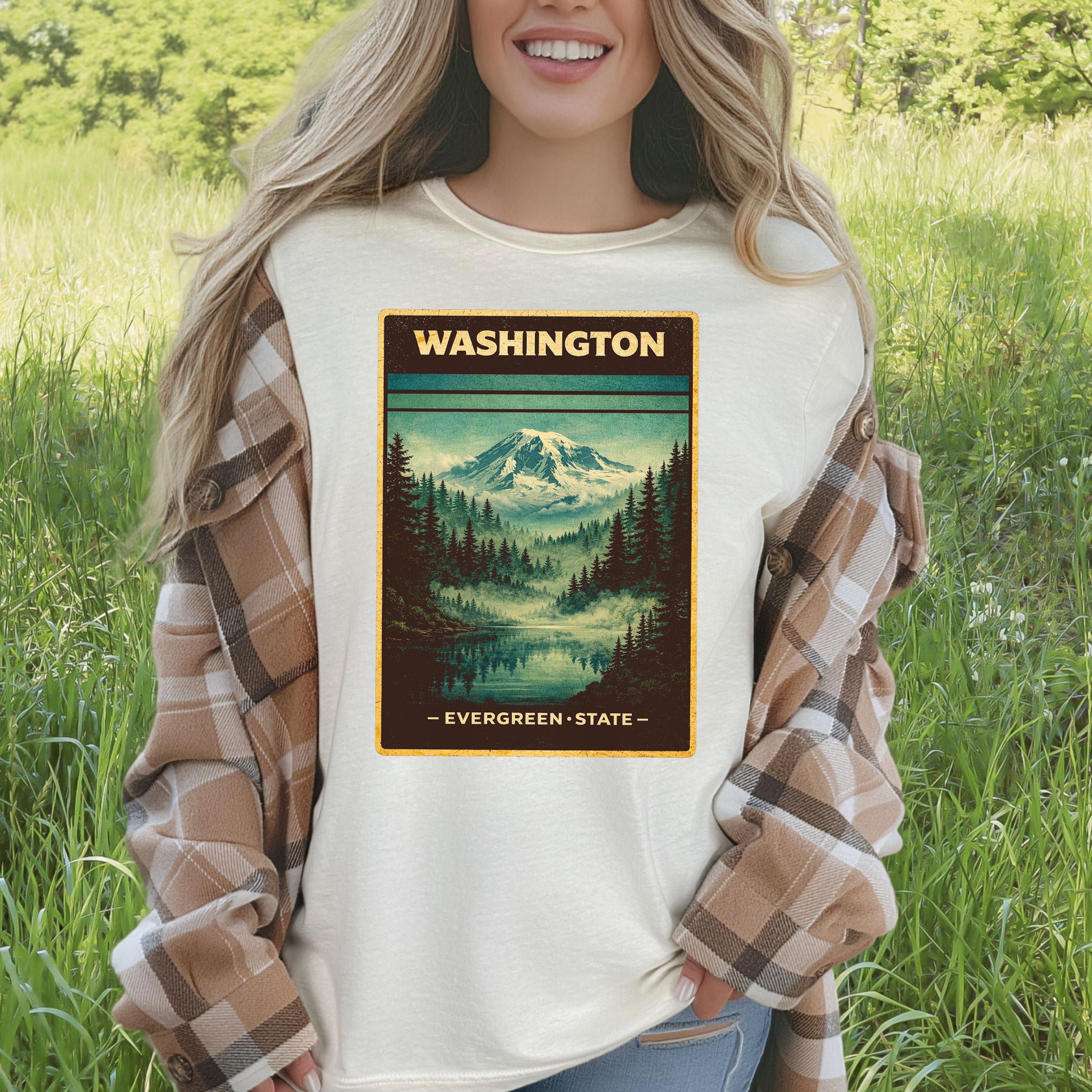 Washington Evergreen State Mountain Lake Vintage Nature T-Shirt