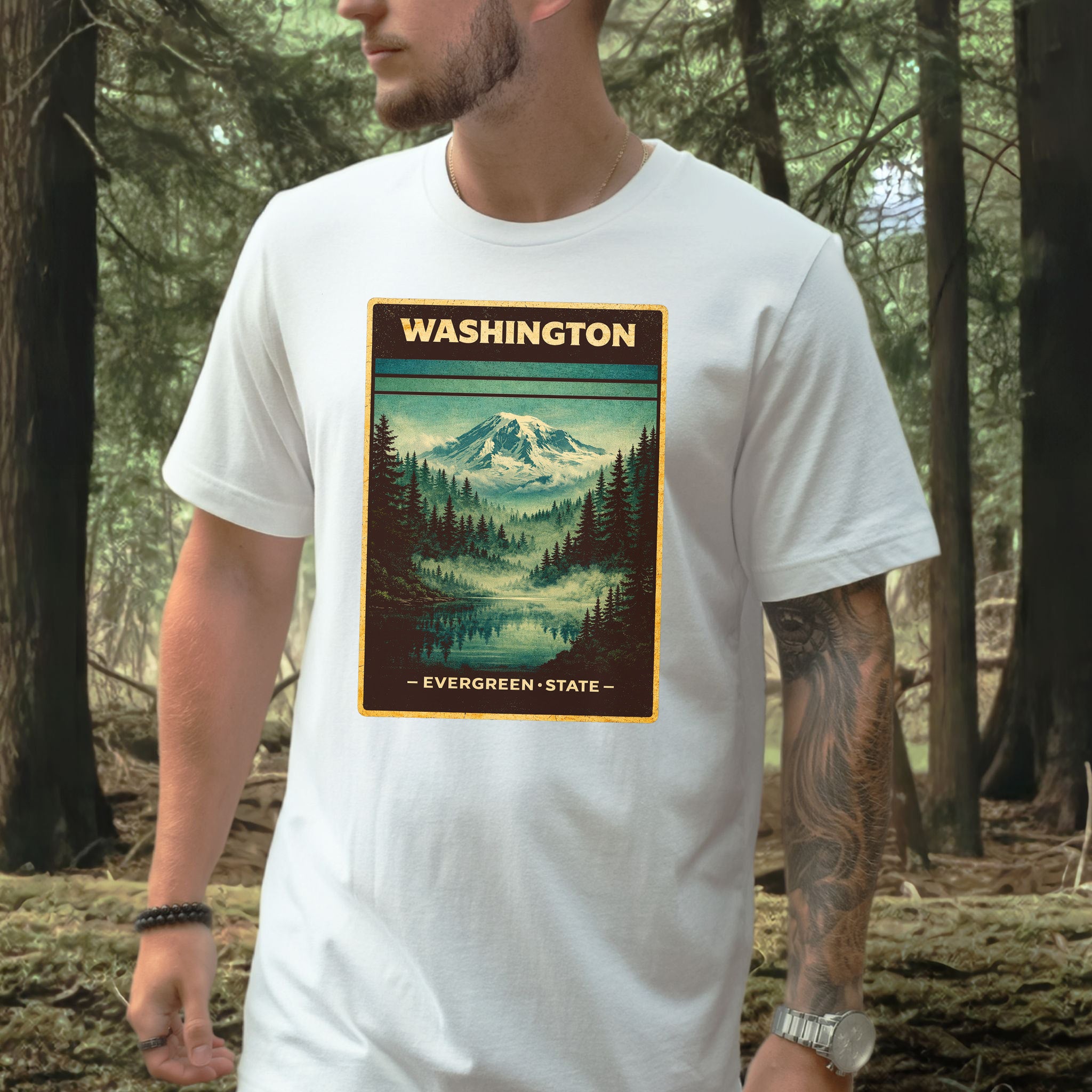 Washington Evergreen State Mountain Lake Vintage Nature T-Shirt