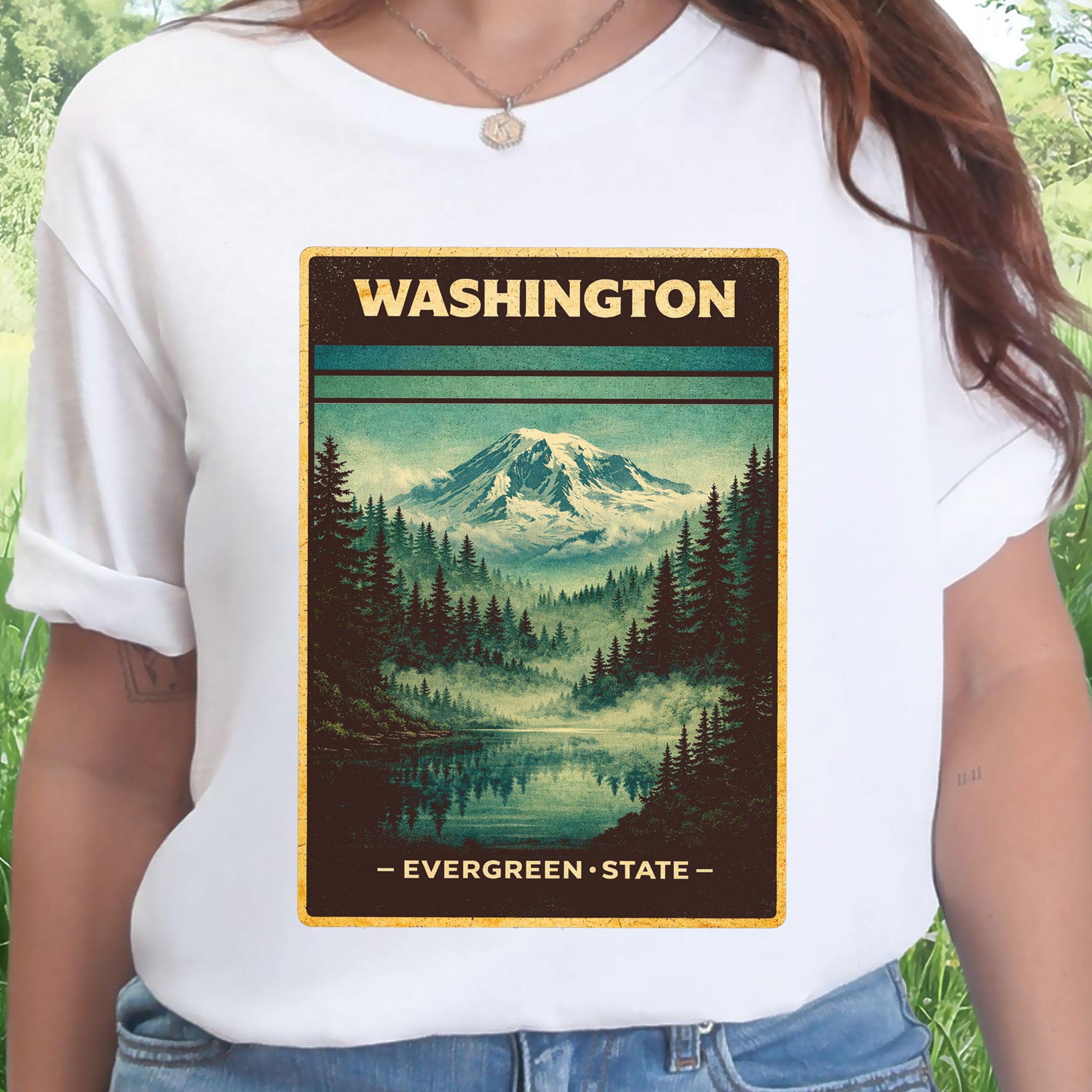 Washington Evergreen State Mountain Lake Vintage Nature T-Shirt