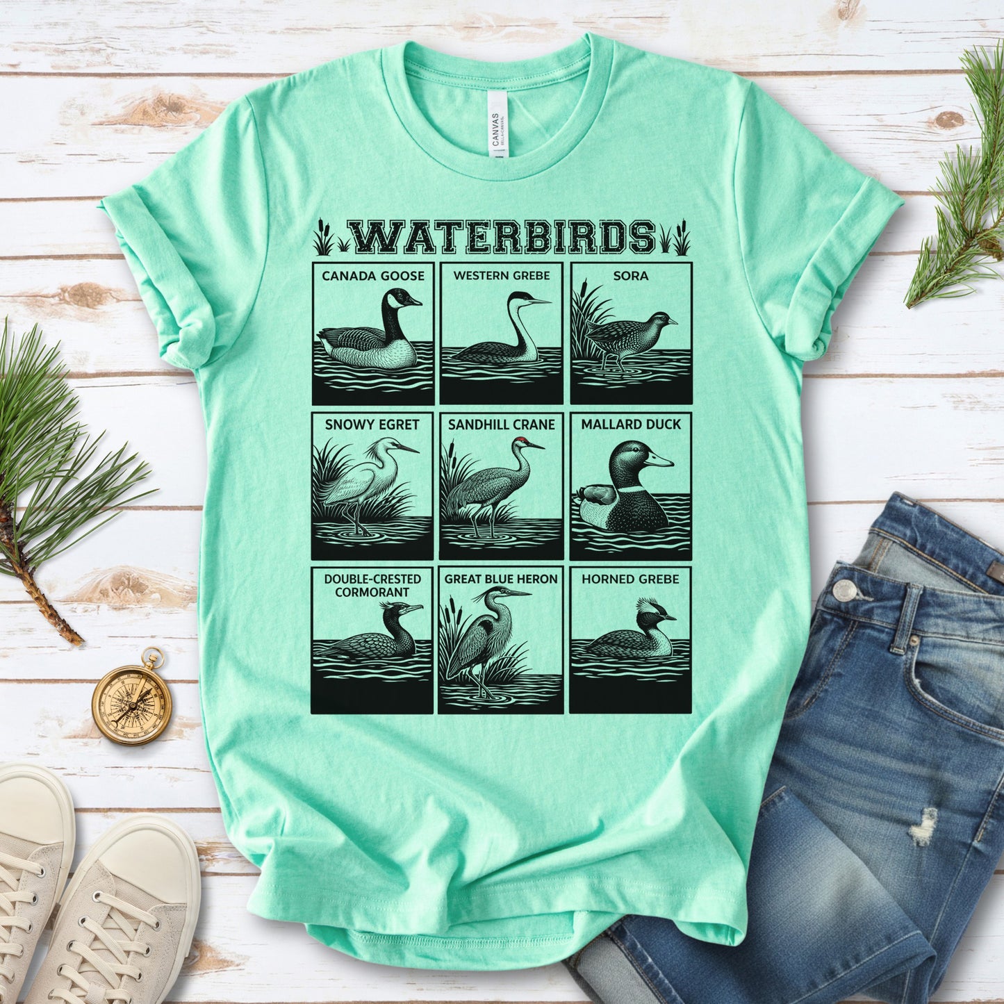 Waterbirds Vintage Wildlife Illustration Birdwatching T-Shirt