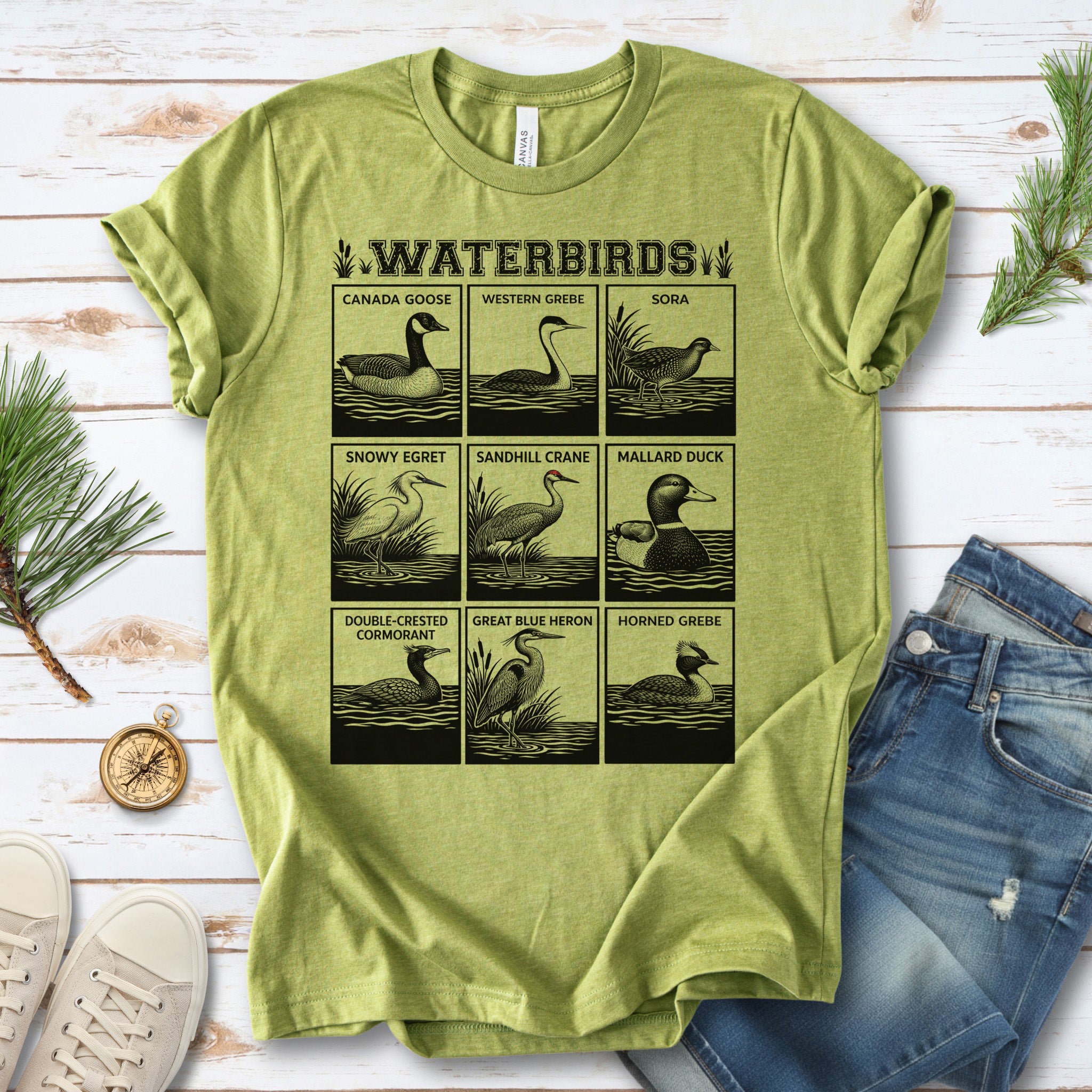 Waterbirds Vintage Wildlife Illustration Birdwatching T-Shirt