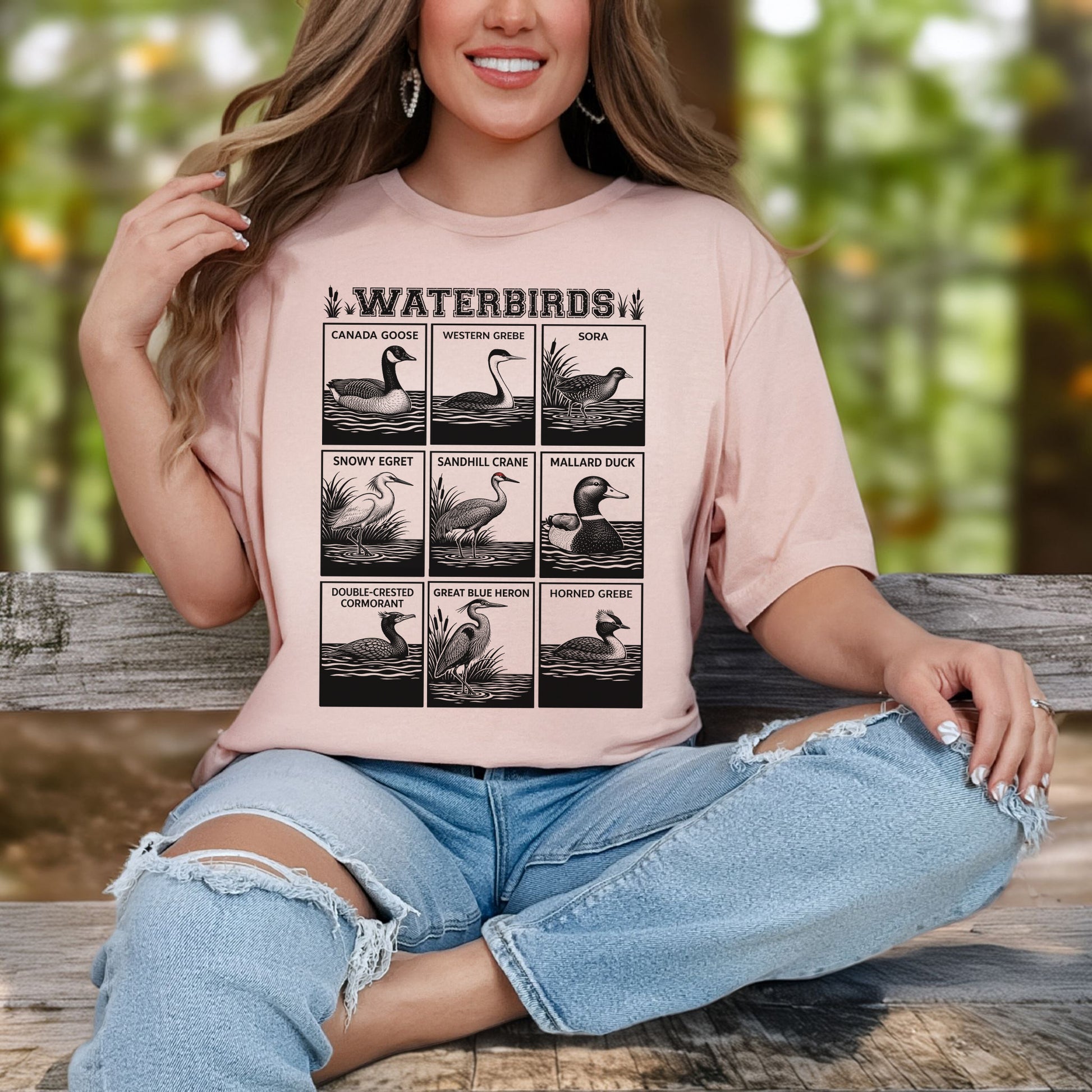 Waterbirds Vintage Wildlife Illustration Birdwatching T-Shirt