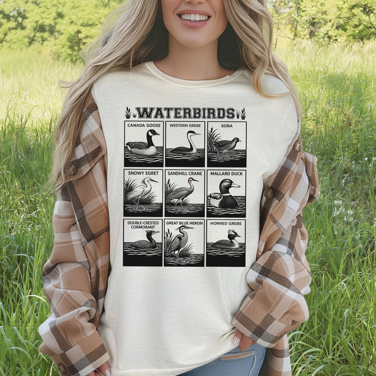 Waterbirds Vintage Wildlife Illustration Birdwatching T-Shirt