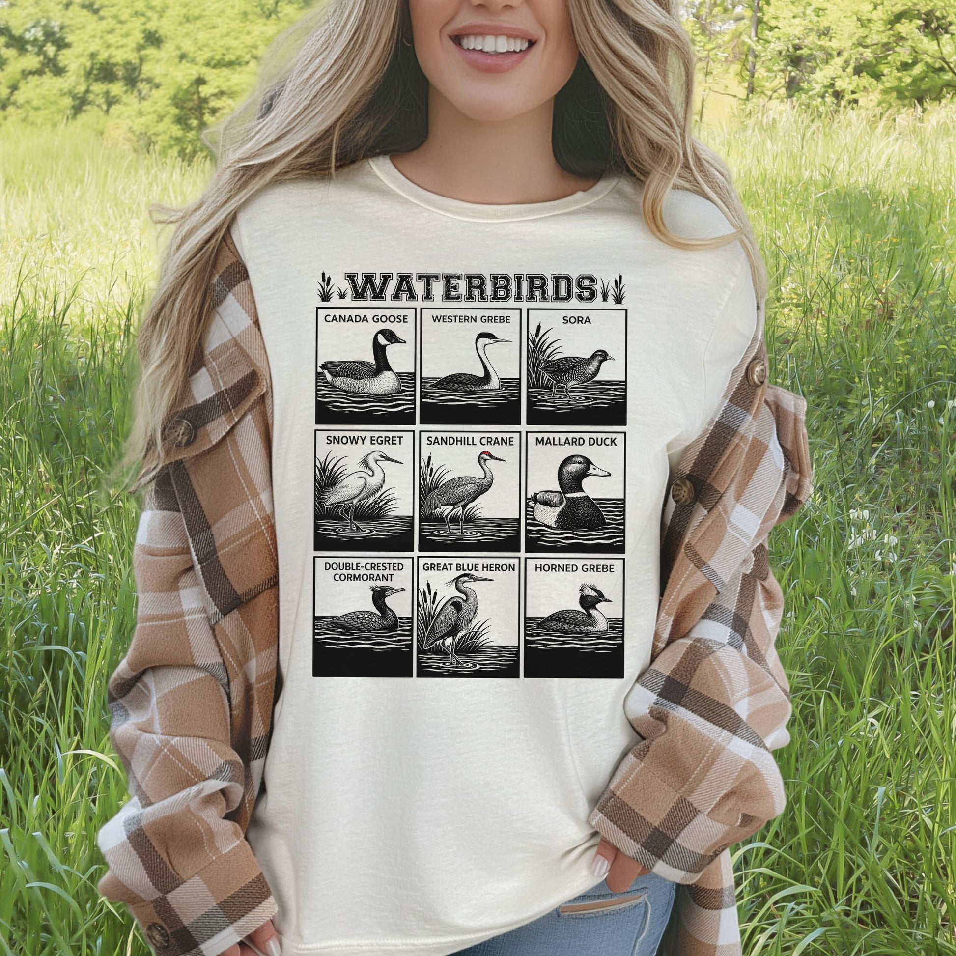 Waterbirds Vintage Wildlife Illustration Birdwatching T-Shirt