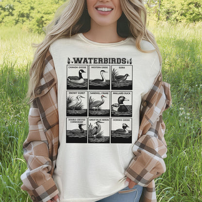 Waterbirds Vintage Wildlife Illustration Birdwatching T-Shirt