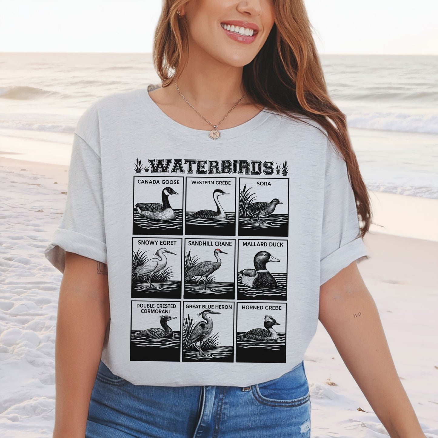 Waterbirds Vintage Wildlife Illustration Birdwatching T-Shirt
