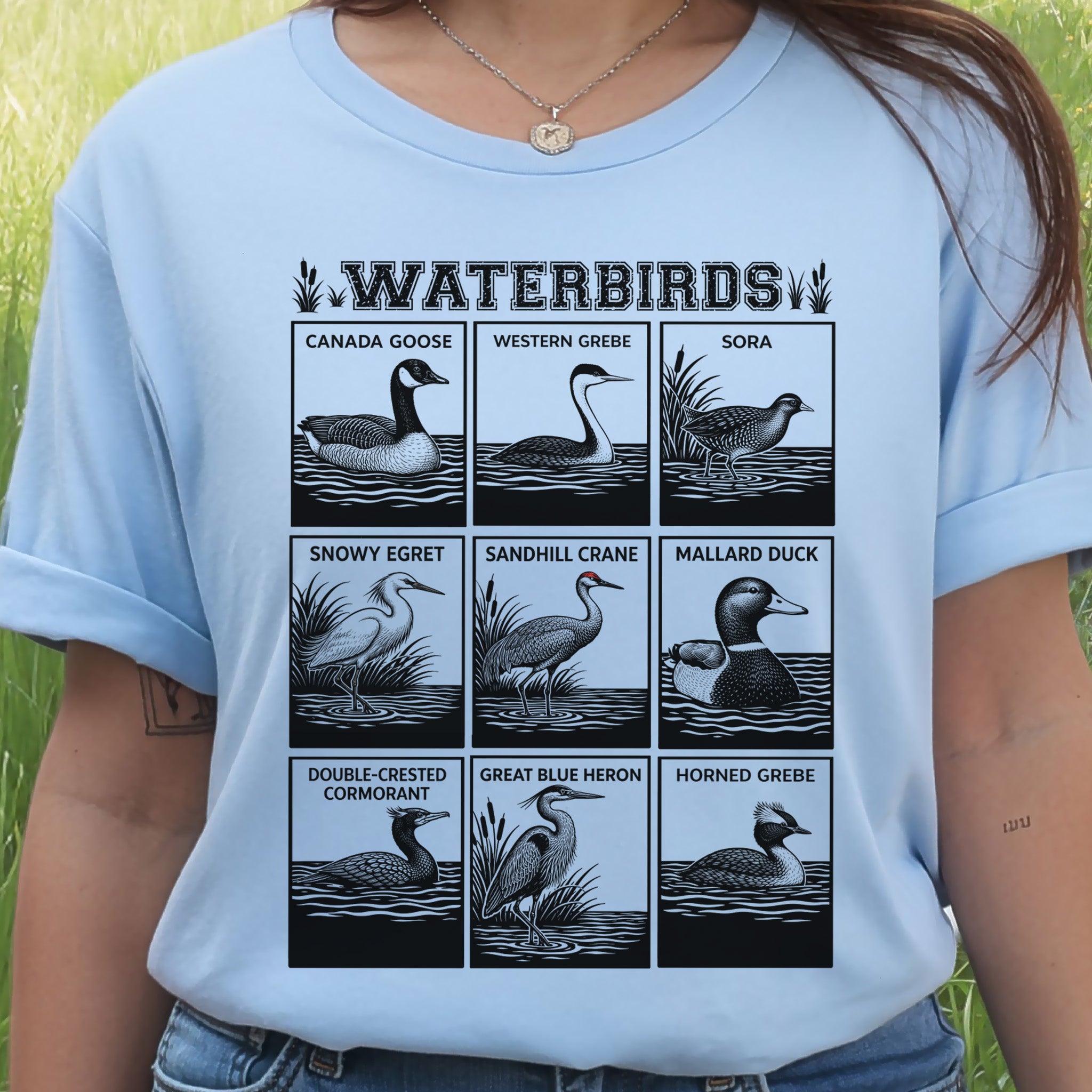 Waterbirds Vintage Wildlife Illustration Birdwatching T-Shirt