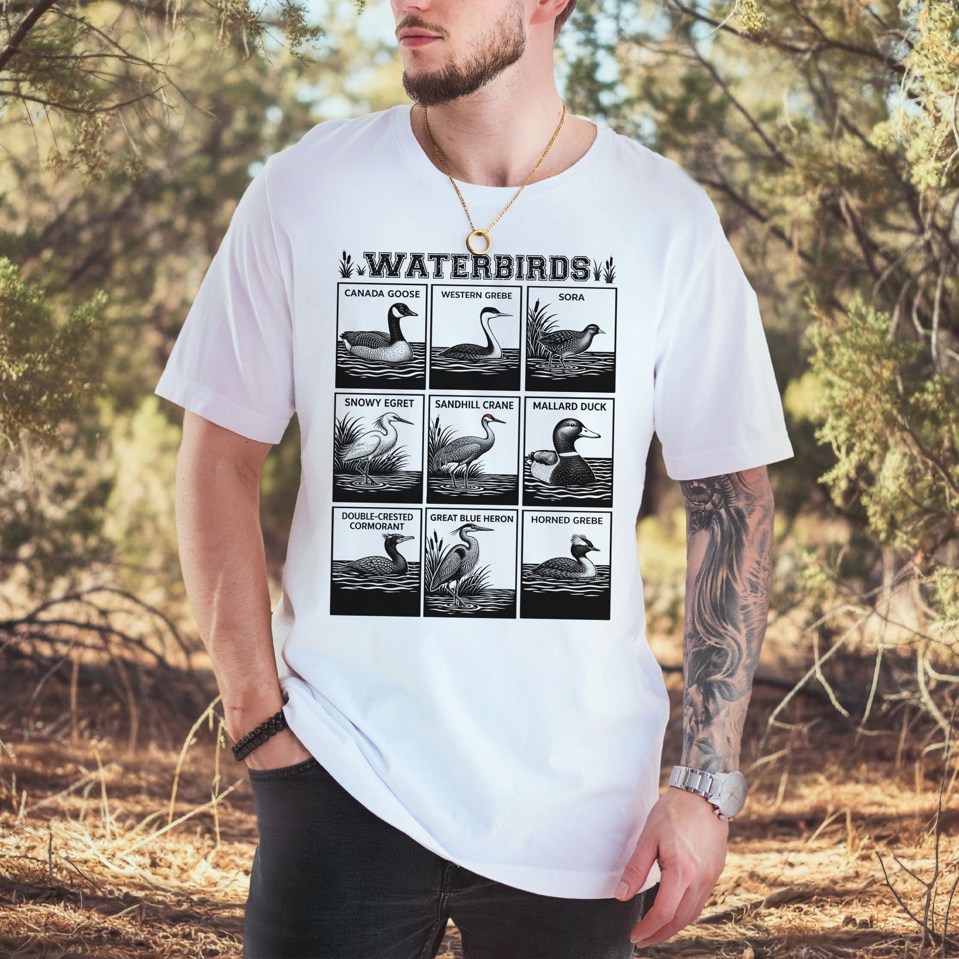 Waterbirds Vintage Wildlife Illustration Birdwatching T-Shirt