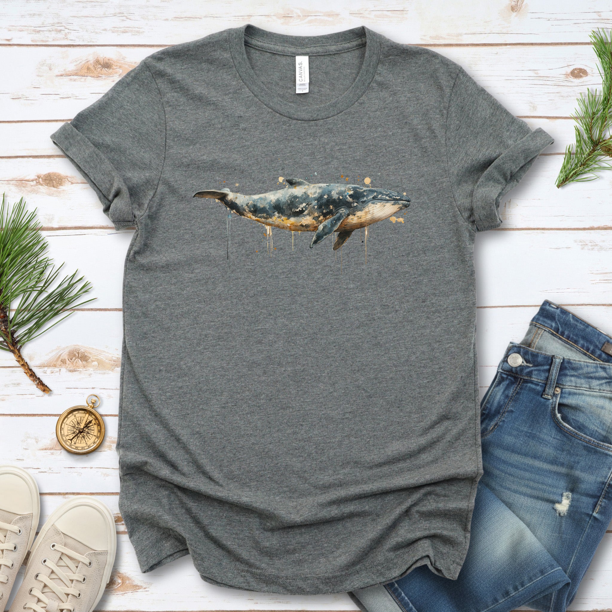 Watercolor Whale T-Shirt – Artistic Ocean Animal Tee