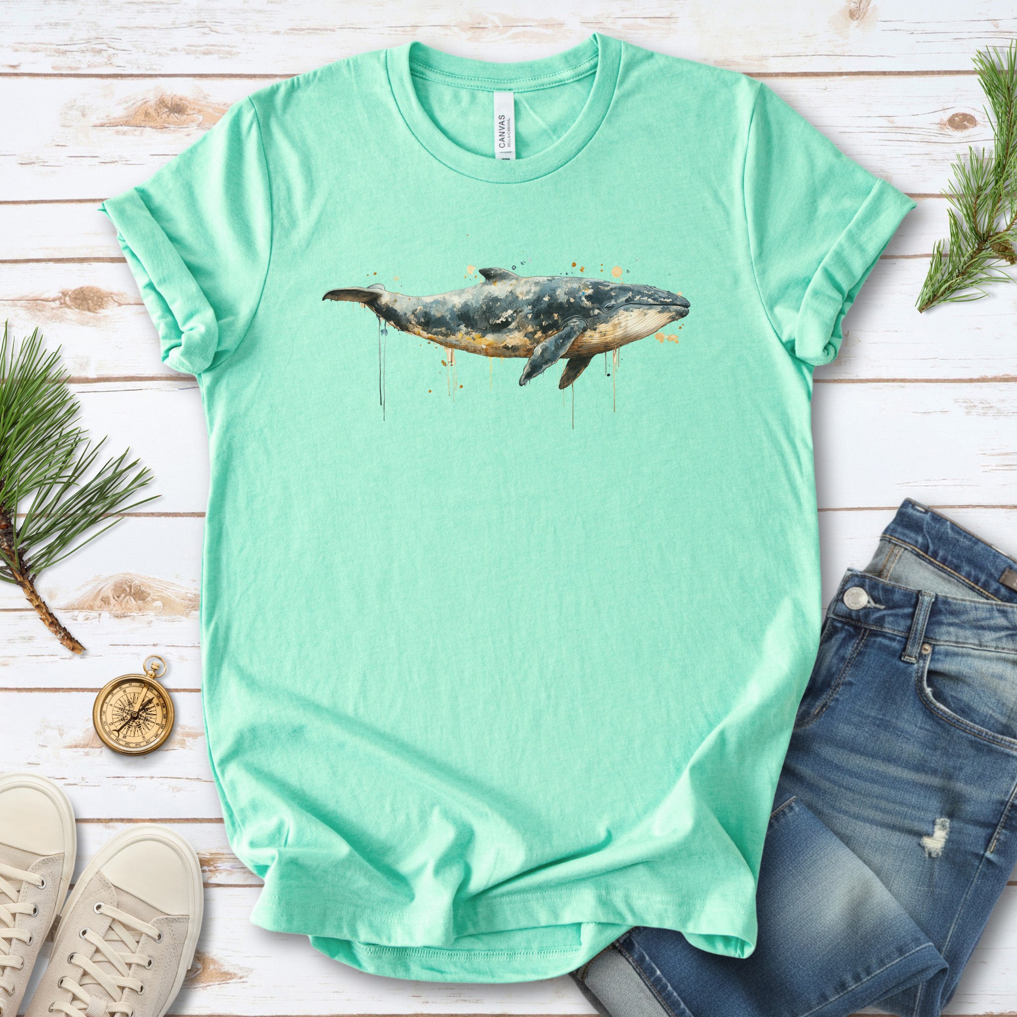 Watercolor Whale T-Shirt – Artistic Ocean Animal Tee