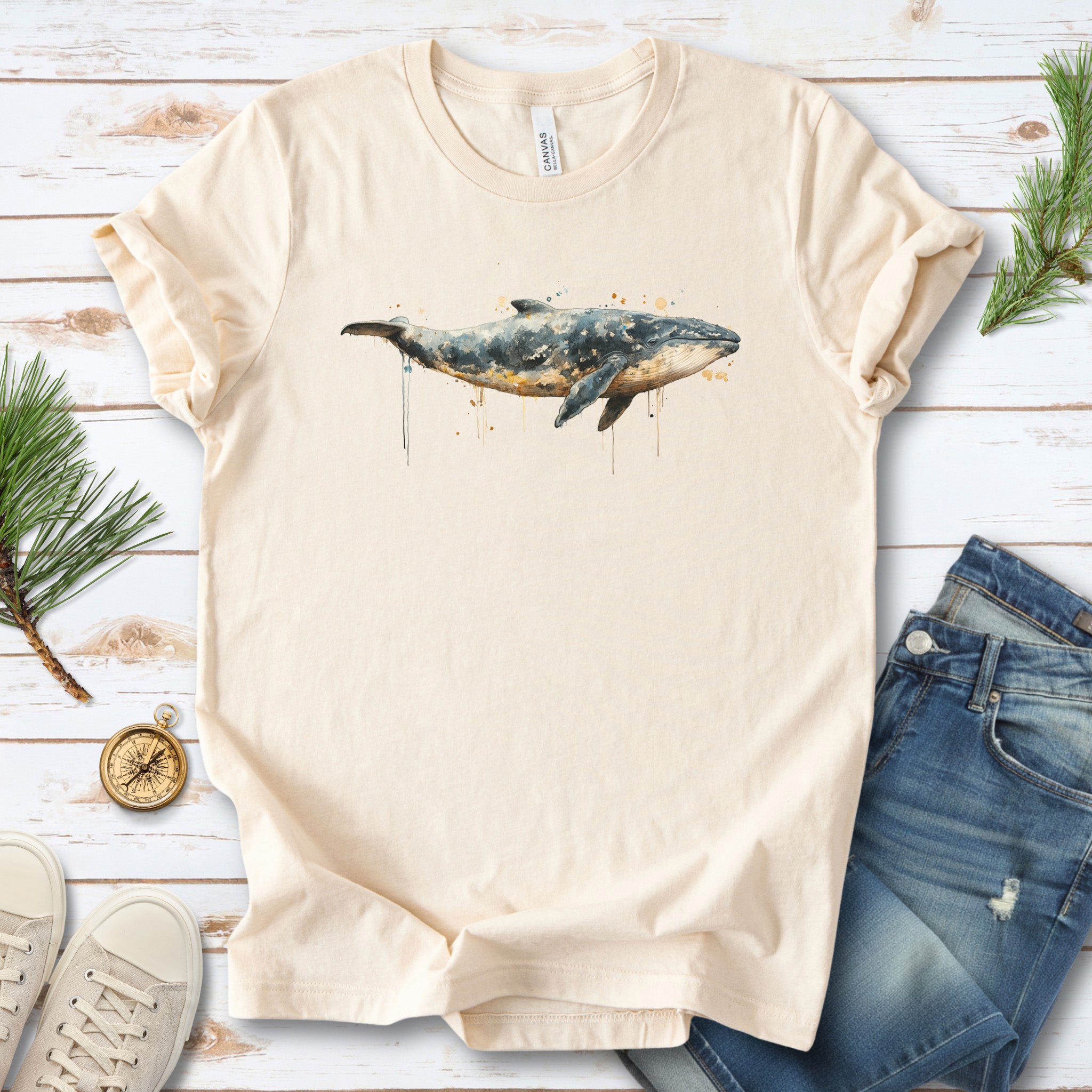 Watercolor Whale T-Shirt – Artistic Ocean Animal Tee
