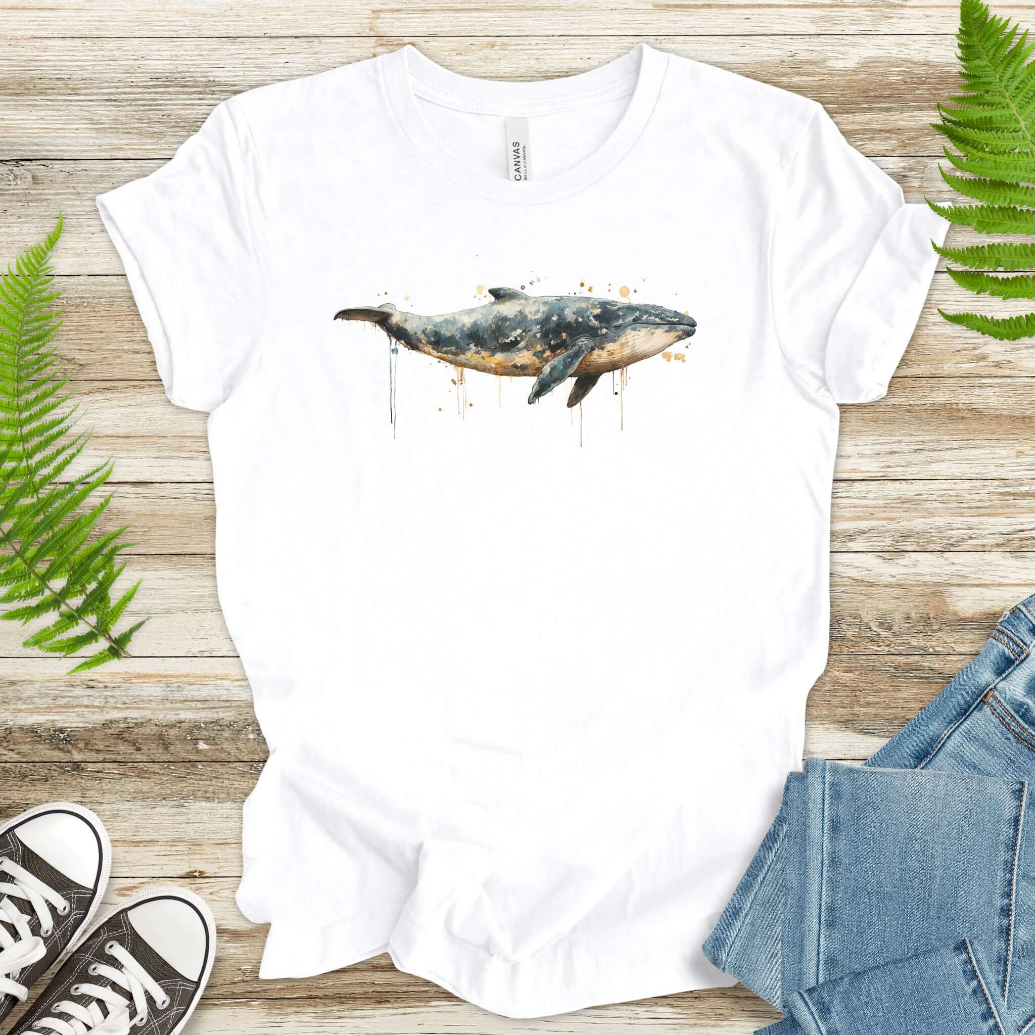 Watercolor Whale T-Shirt – Artistic Ocean Animal Tee