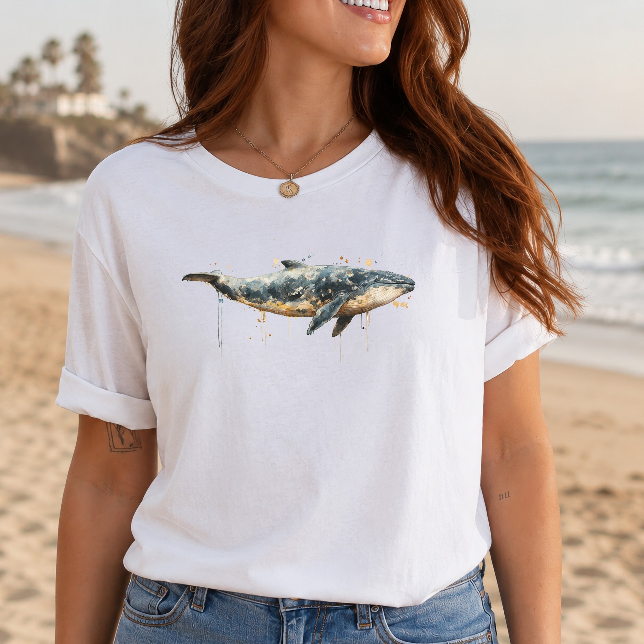 Watercolor Whale T-Shirt – Artistic Ocean Animal Tee