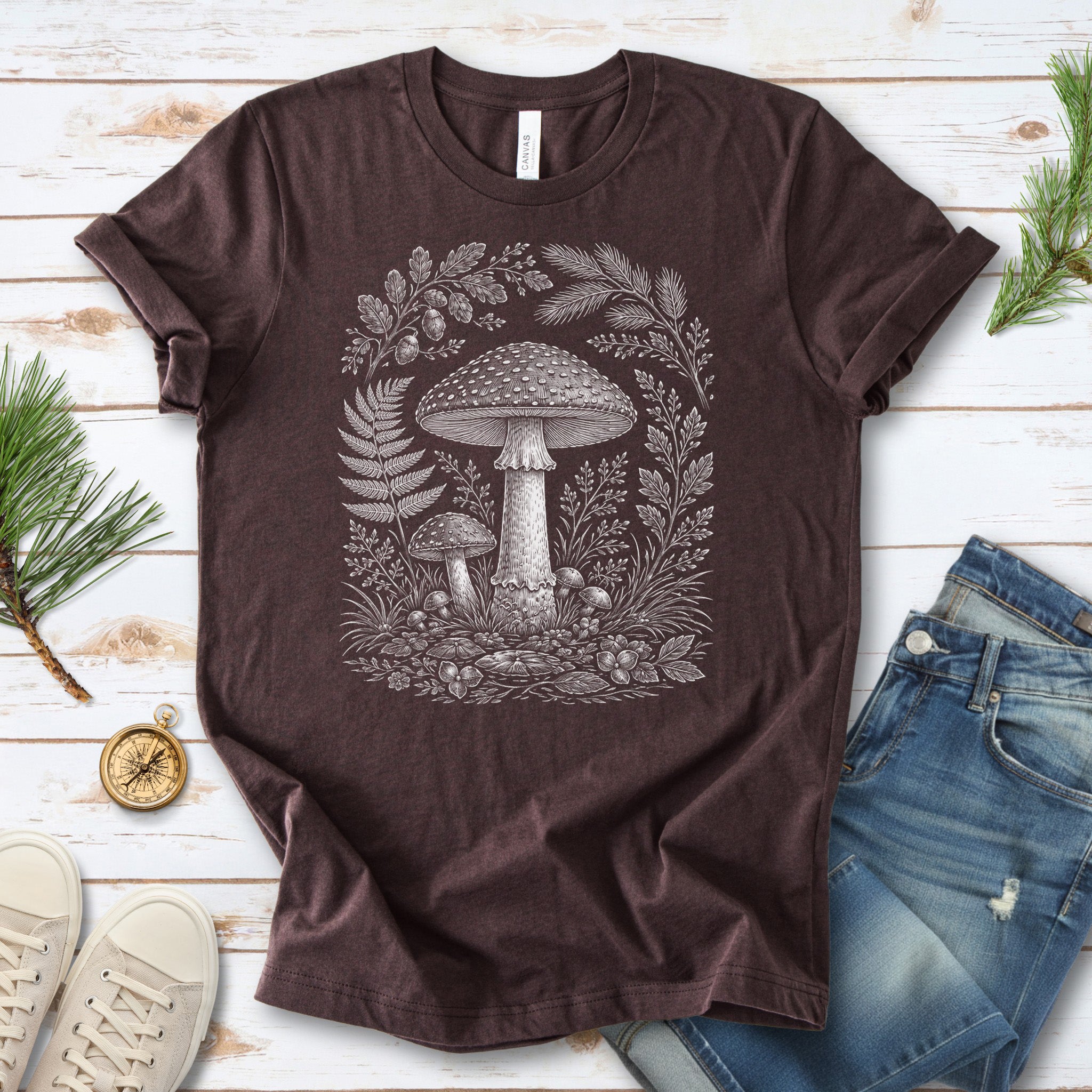 Whispering Mycelium Amanita Muscaria Forestcore Botanical T-Shirt