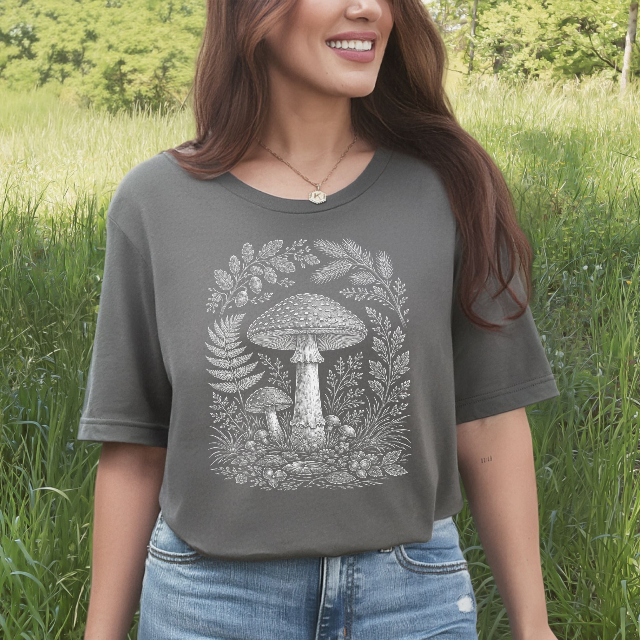 Whispering Mycelium Amanita Muscaria Forestcore Botanical T-Shirt
