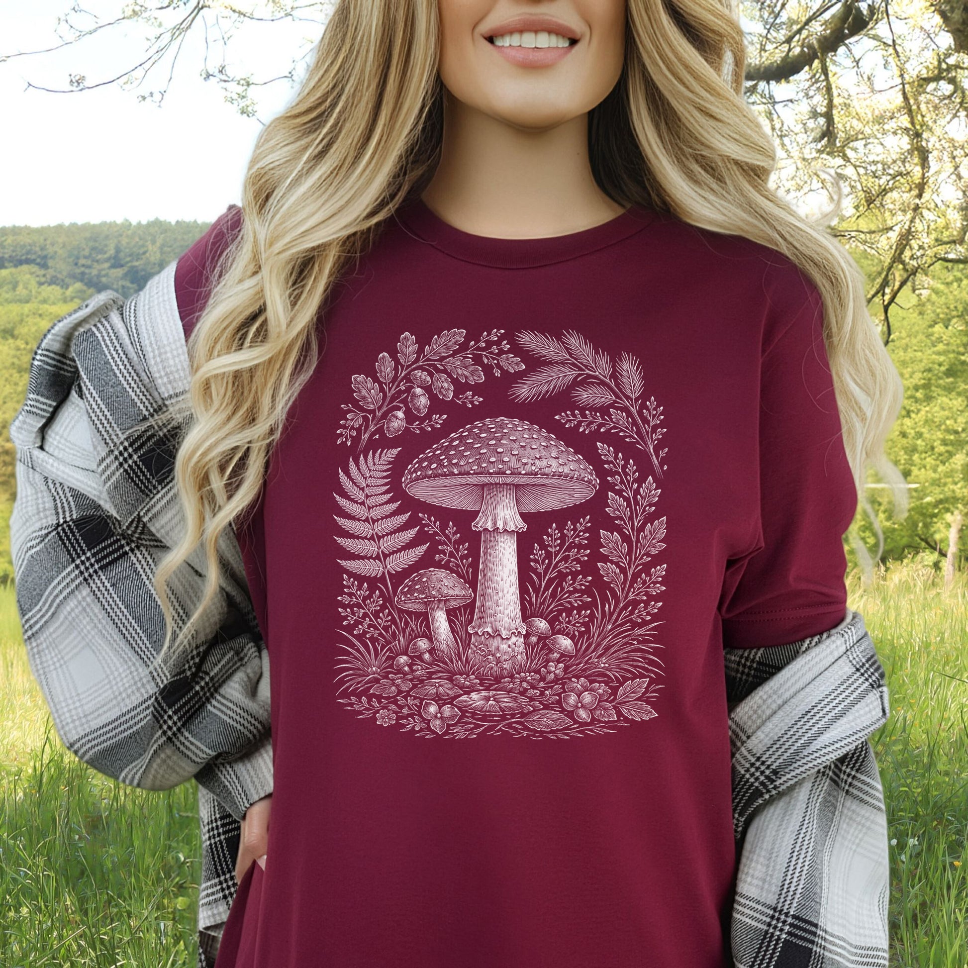 Whispering Mycelium Amanita Muscaria Forestcore Botanical T-Shirt