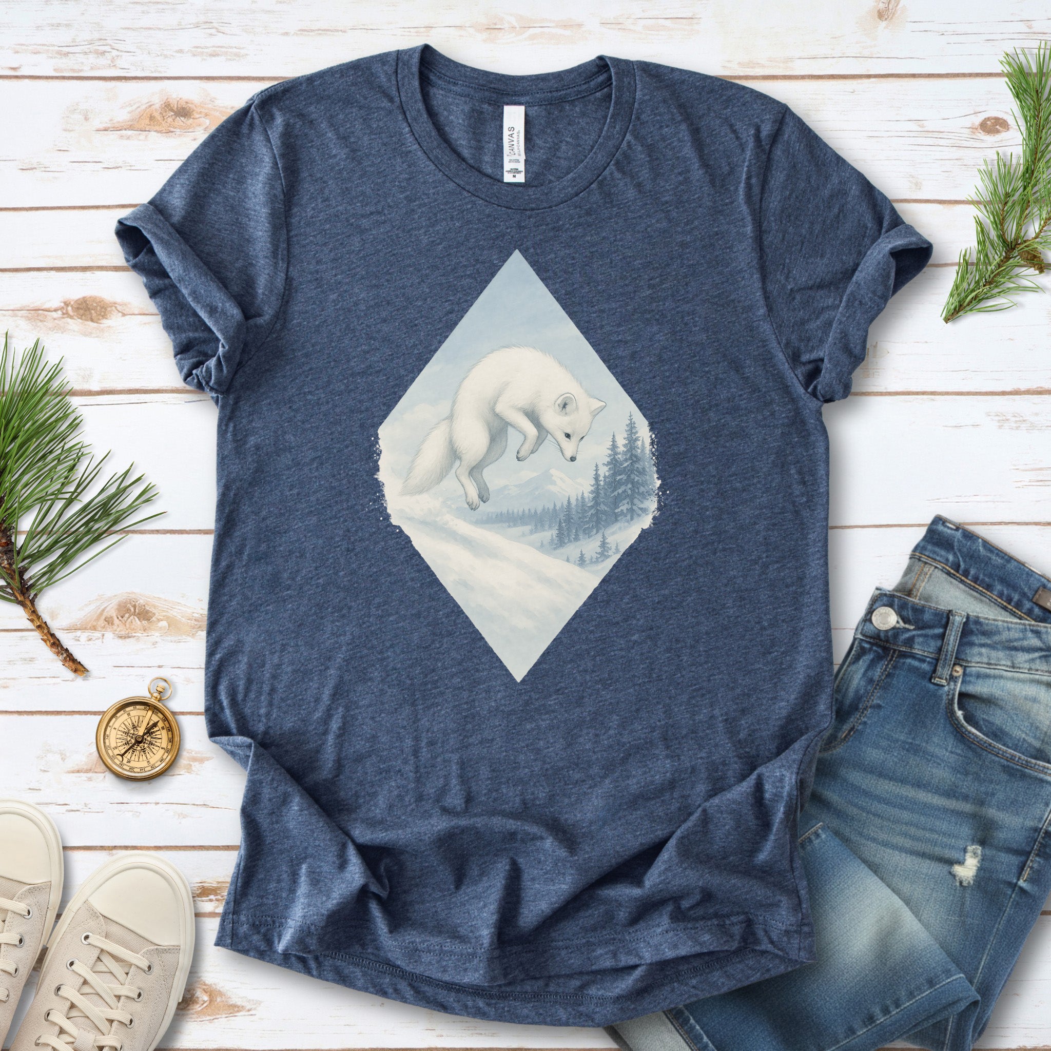 Jumping White Fox in the Snow Spirit T-Shirt