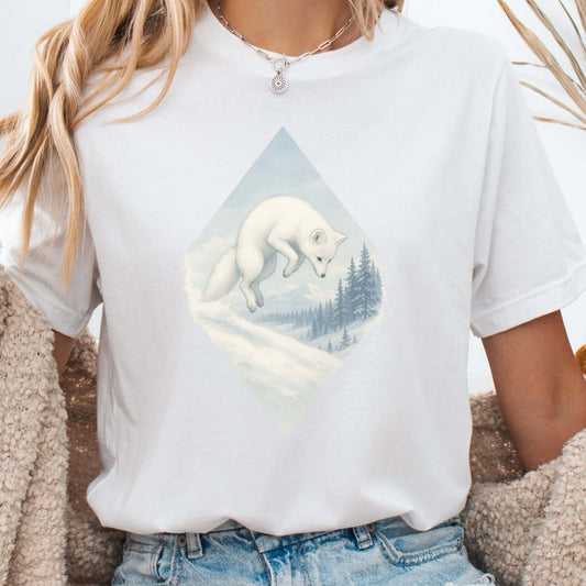 Jumping White Fox in the Snow Spirit T-Shirt