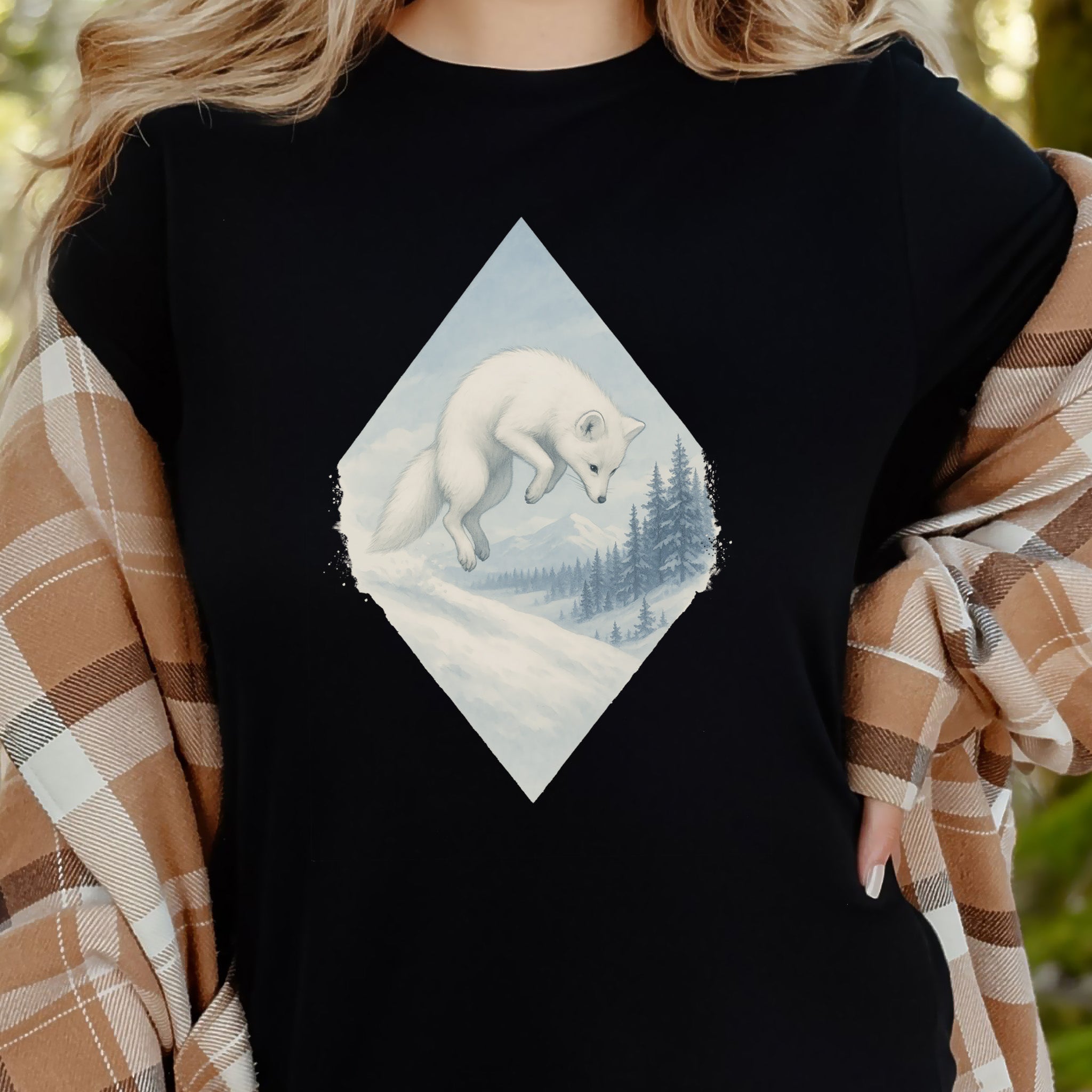 Jumping White Fox in the Snow Spirit T-Shirt
