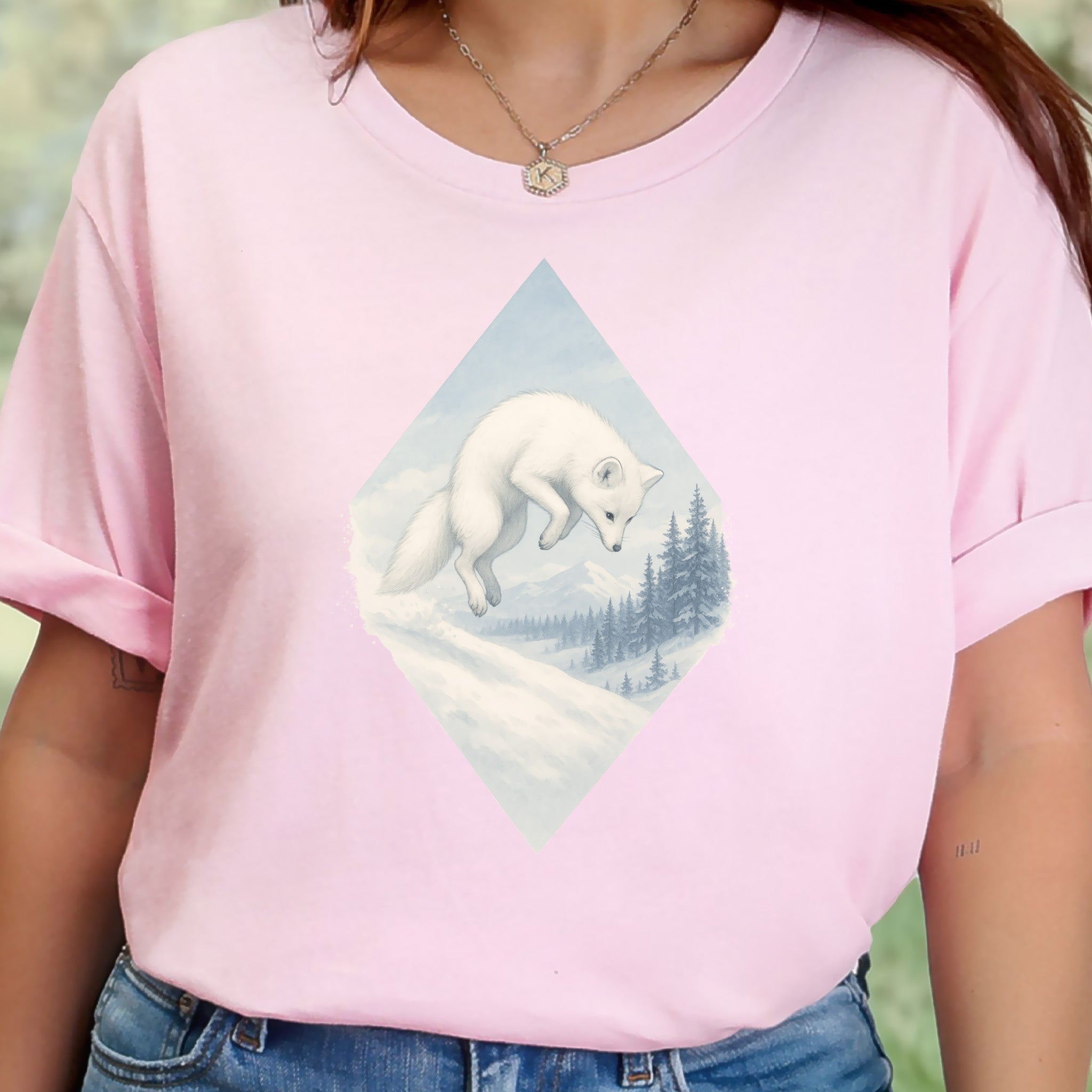Jumping White Fox in the Snow Spirit T-Shirt