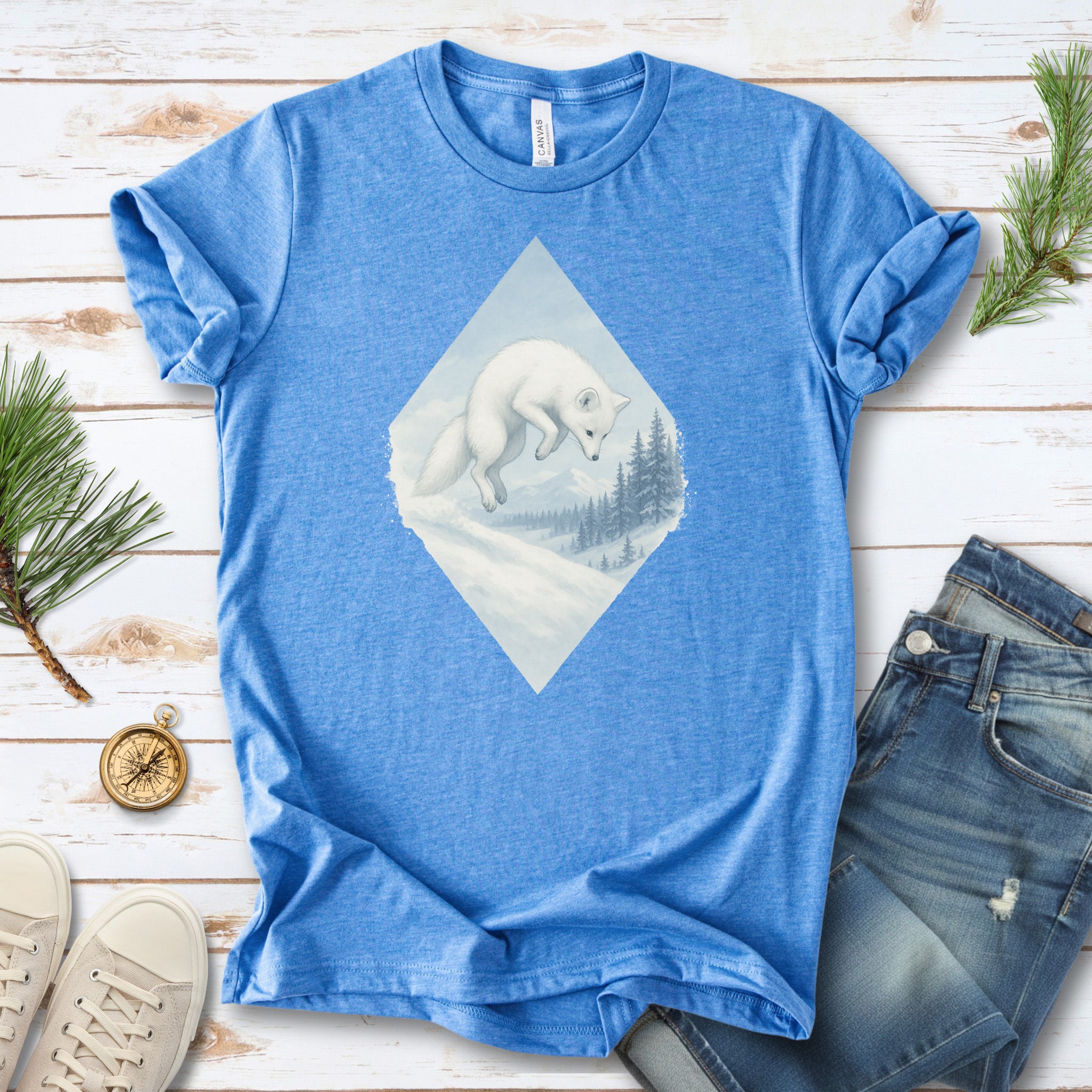 Jumping White Fox in the Snow Spirit T-Shirt