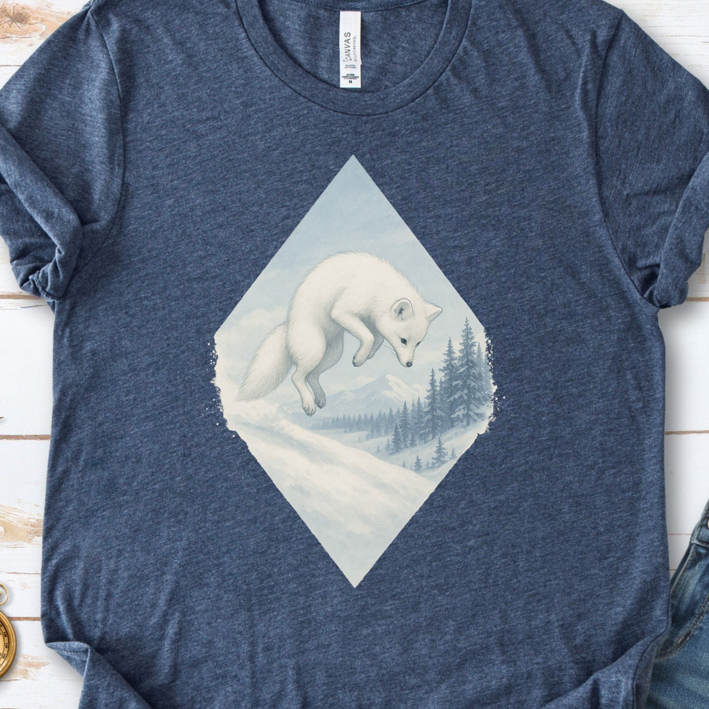 Jumping White Fox in the Snow Spirit T-Shirt