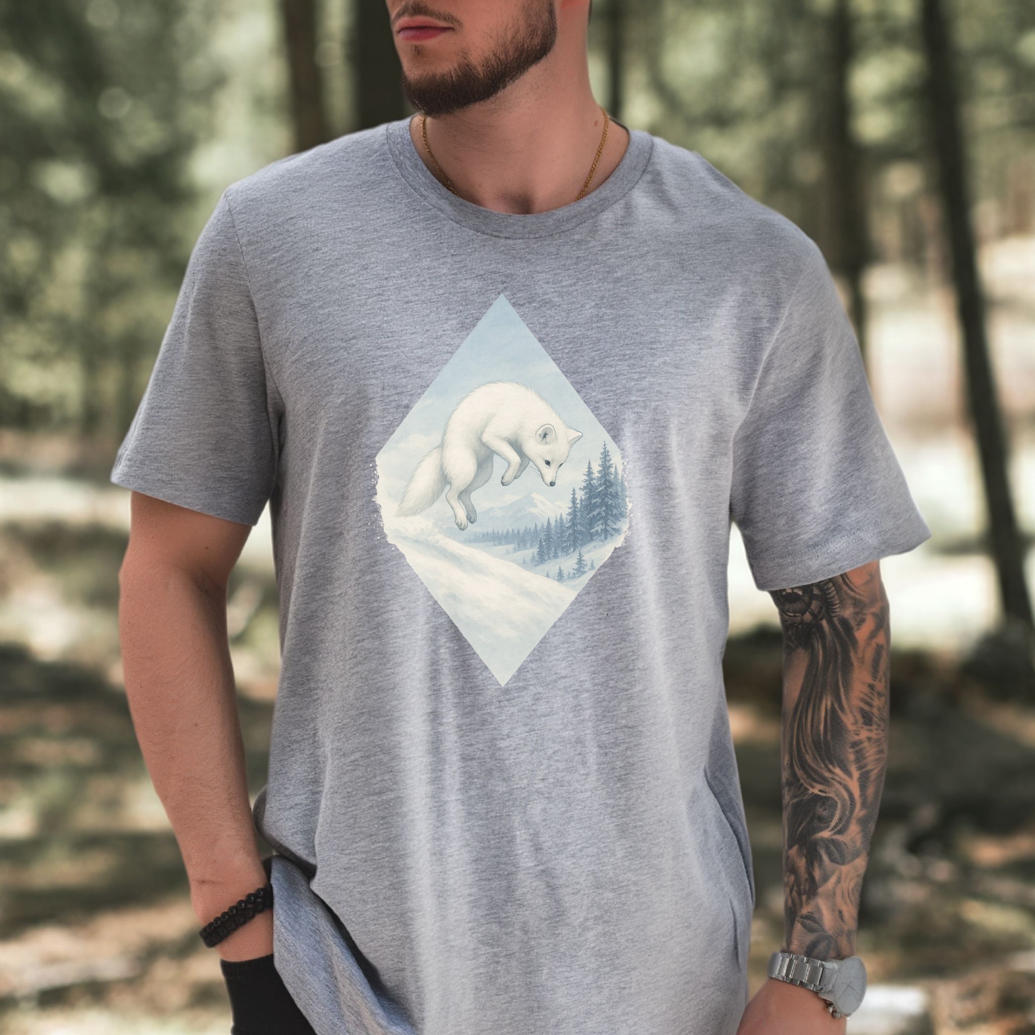 Jumping White Fox in the Snow Spirit T-Shirt