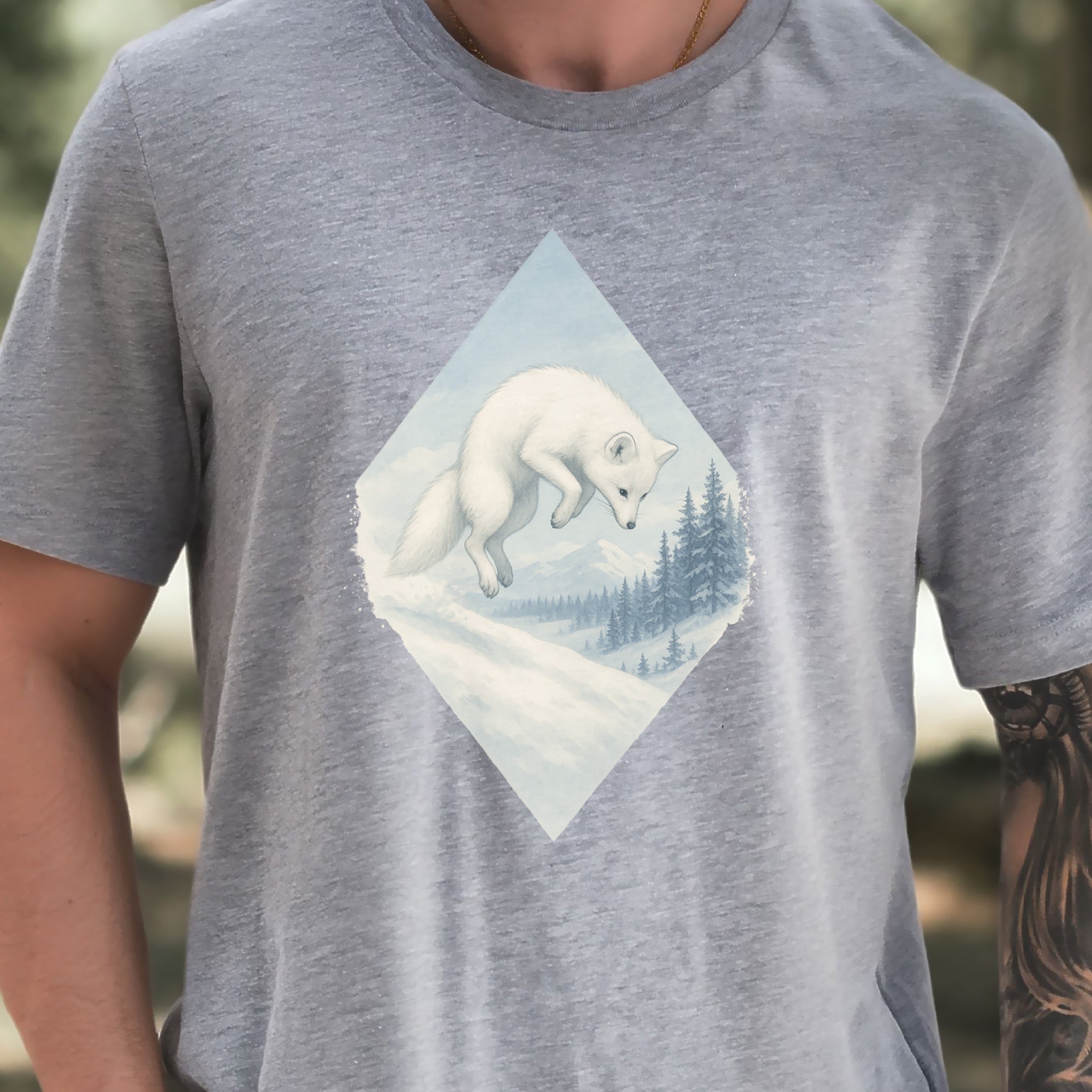 Jumping White Fox in the Snow Spirit T-Shirt