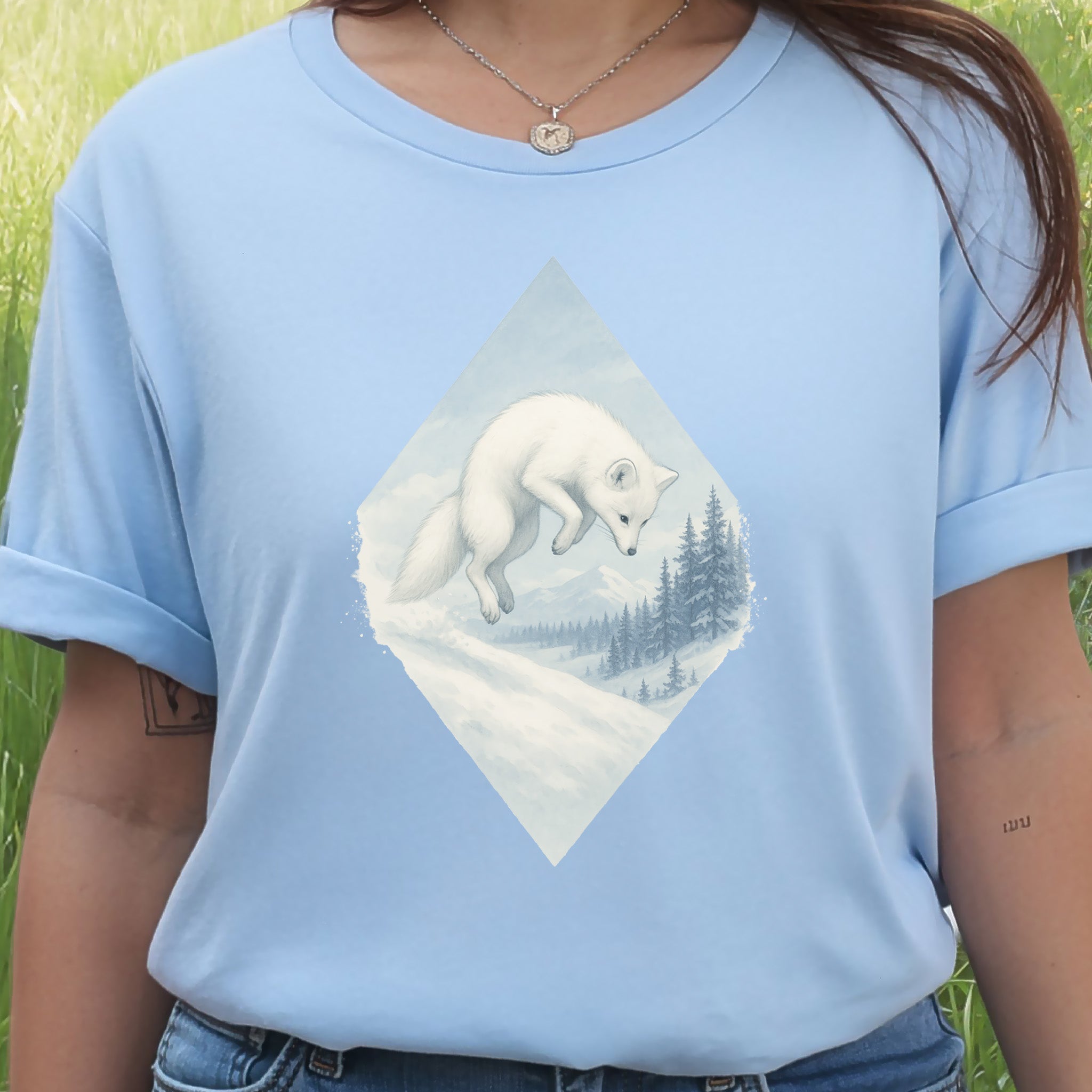 Jumping White Fox in the Snow Spirit T-Shirt