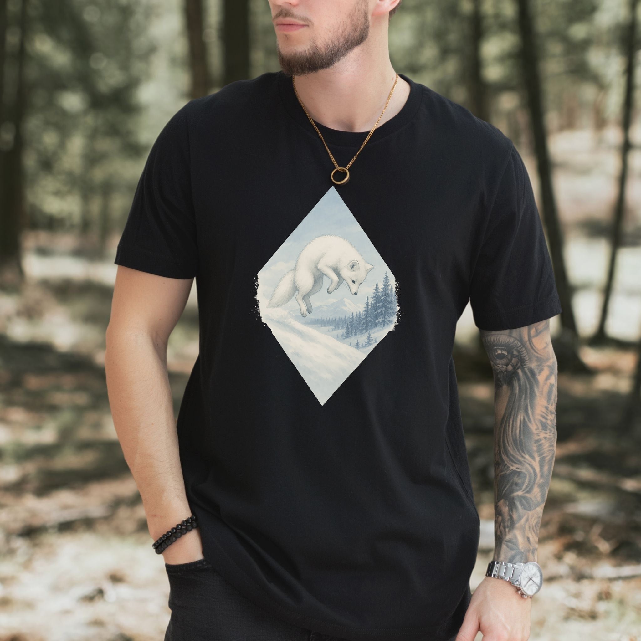 Jumping White Fox in the Snow Spirit T-Shirt