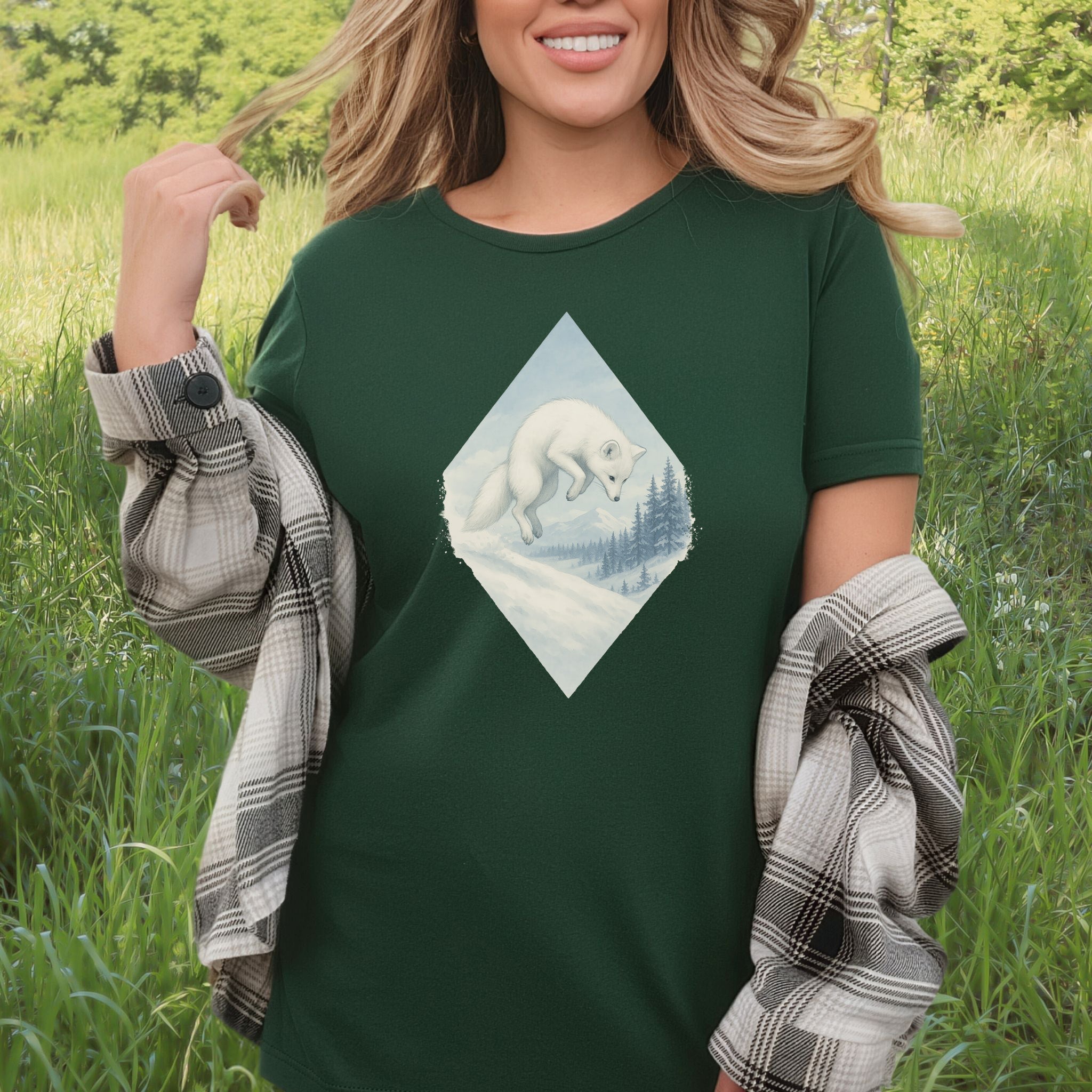 Jumping White Fox in the Snow Spirit T-Shirt